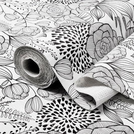 Floral Drawer and Shelf Liner for Kitchen 16IN x 20FT, Non-Adhesive and Strong Non-Slip Cabinet Drawer Liners, Waterproof Thickened Shelf Liner,Easy to Clean,Black and White