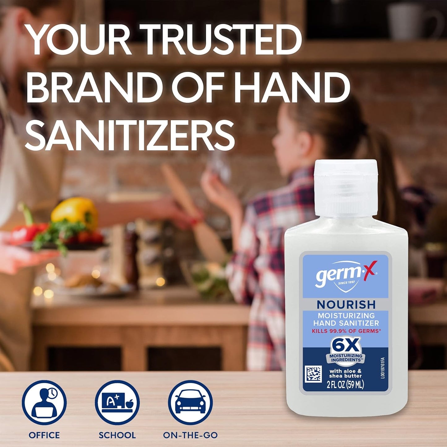 Germ-X Nourish Hand Sanitizer, 2-in-1 Moisturizing and Sanitizing Formula with Shea Butter, Vitamin E & Aloe, Non-Greasy, Mini Travel Size for On-The-Got, 2 Fl Oz (Pack of 6)