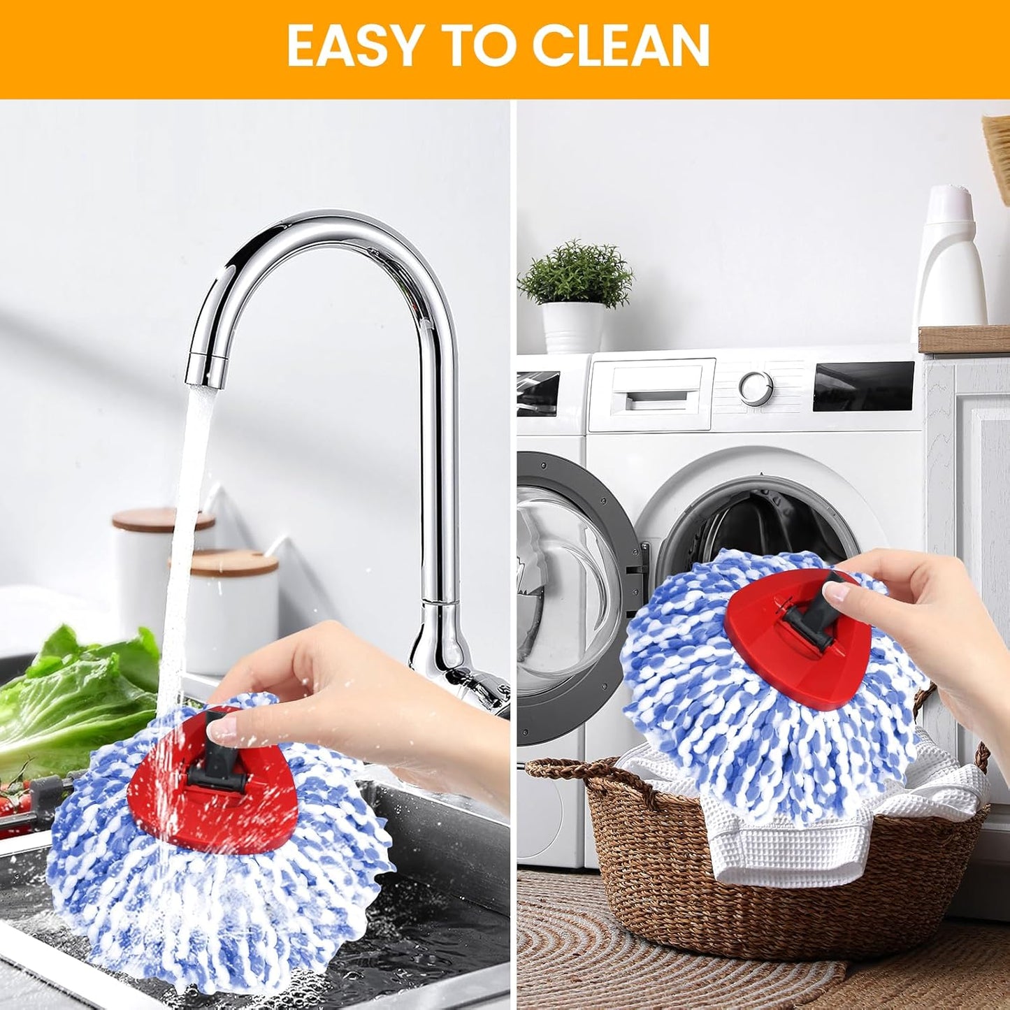 Mop Heads Replacements for OCedar RinseClean 2 Tank Spin Mop System, Mop Replace Head with 2 Microfiber Mop Head Refills, 1 Scrub Brush and 1 Mop Base Set Combo