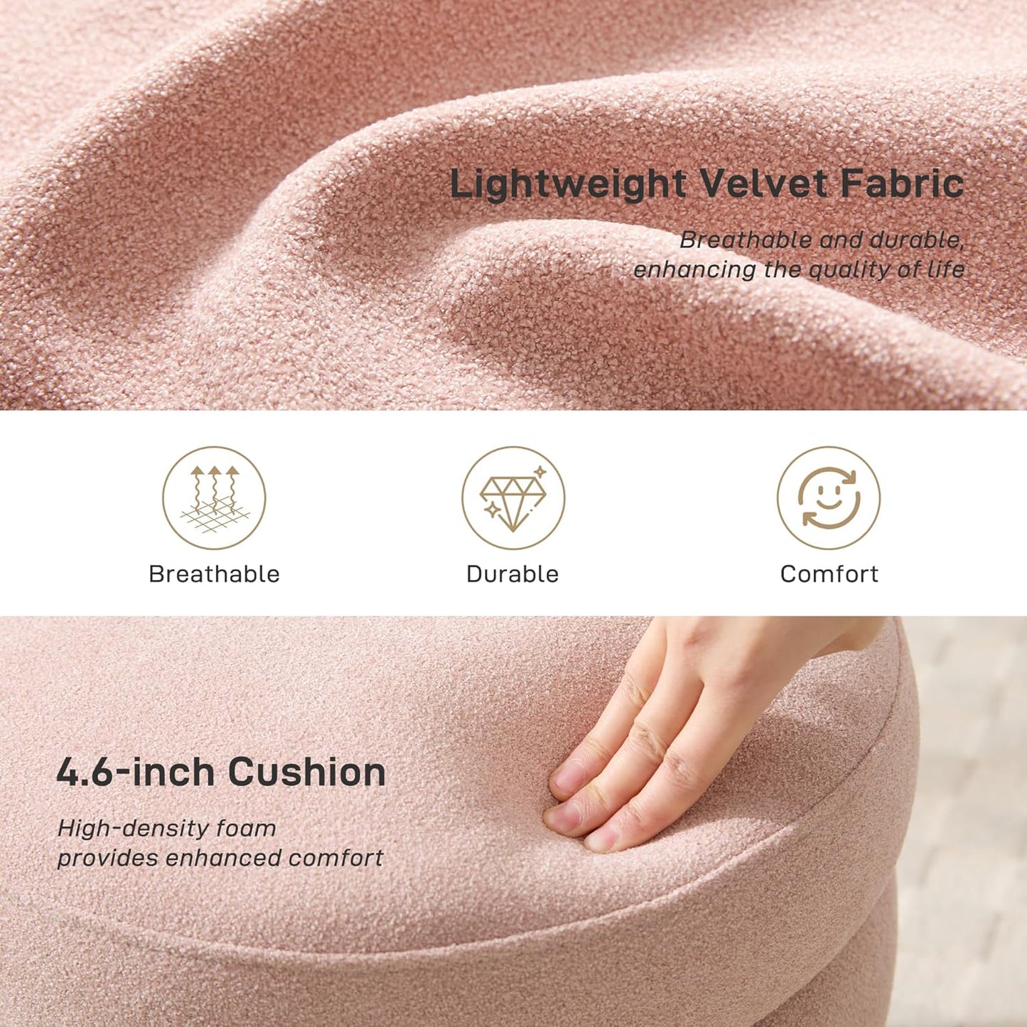 Round Ottoman with Storage Boucle Ottoman Stool Removable Lid for Living Room Modern Upholstered Vanity Storage Stool Foot Rest Bedroom Dorm Gifts Set of 2 (Pink)