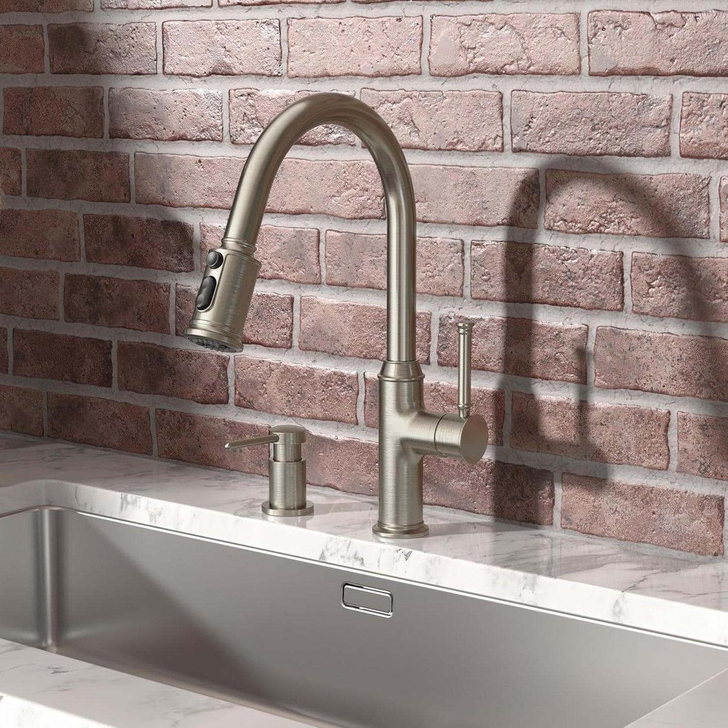 Lava Odoro Soap Dispenser for Kitchen Sink, Modern Brass Built in Countertop Pump Dispenser with 18 Oz Refillable Bottle, Kitchen Soap and Lotion Dispenser Spot-Free, Brushed Nickel, KSD-21