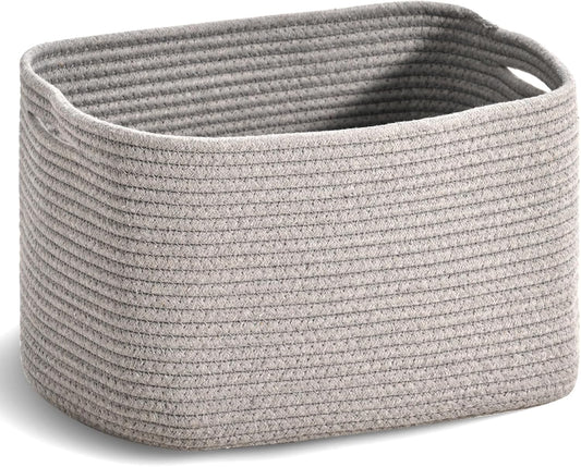 Woven Cotton Rope Storage Basket for Organizing, Cute Decorative Baskets for Gifts Empty, Organizer Bins for Dog Toy, Baby Laundry, 15“×11”×9.5“, Light Grey