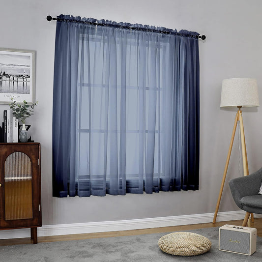 Chyhomenyc Voile Sheer Curtain Panels 54in Long 2 Pack, Short Bathroom Window Curtains for Small Window/Living Room/Guest Room/Basement, Airy Light Filtering Drapes, 42W x 54L inch, Navy Blue
