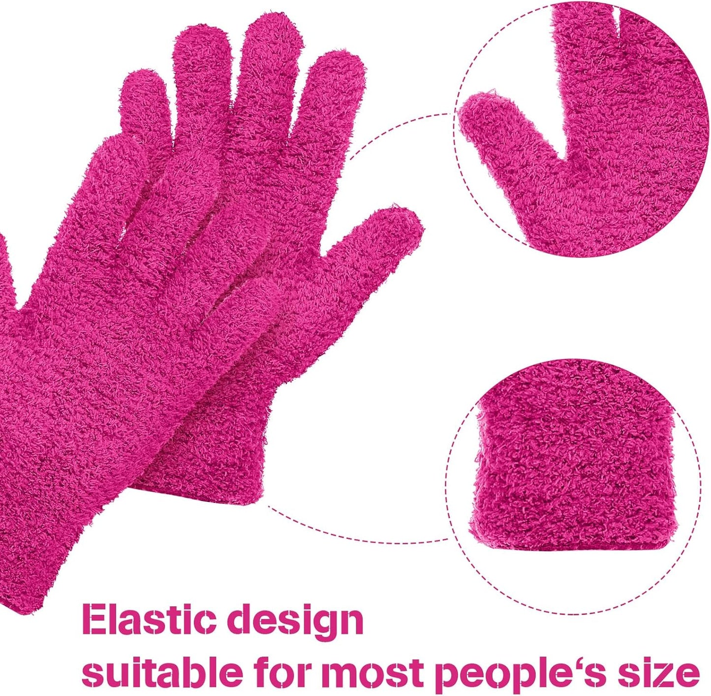 Patelai 2 Pairs Microfiber Gloves for plants Dusting Cleaning Glove Mittens House Cars Blinds Dusting(Pink, Rose Red, Large)