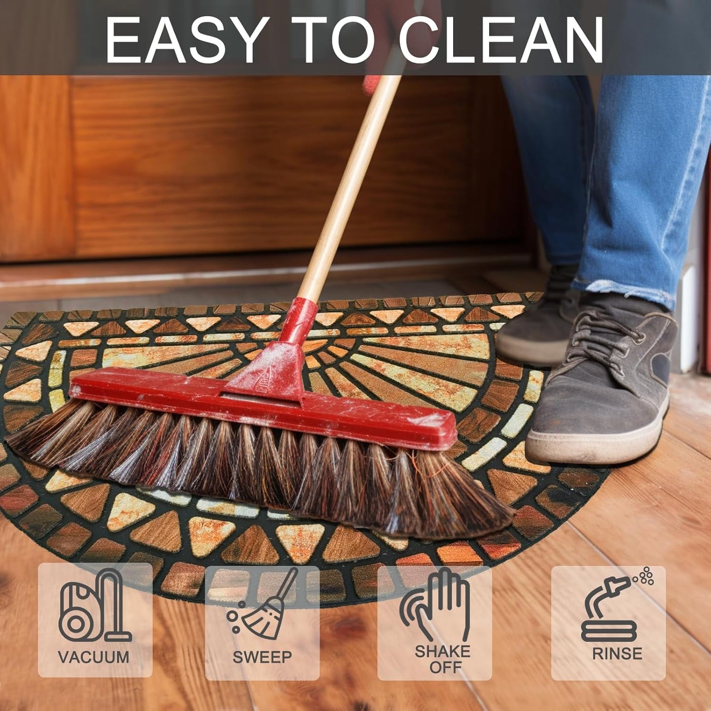 CHICHIC Welcome Door Mat 18 x 30 Inch Front Doormat Outdoors for Home Entrance Outdoors Mat for Outside Entry Way Doormat Entry Rugs, Heavy Duty Non Slip Rubber Back Low Profile, Orange Brown