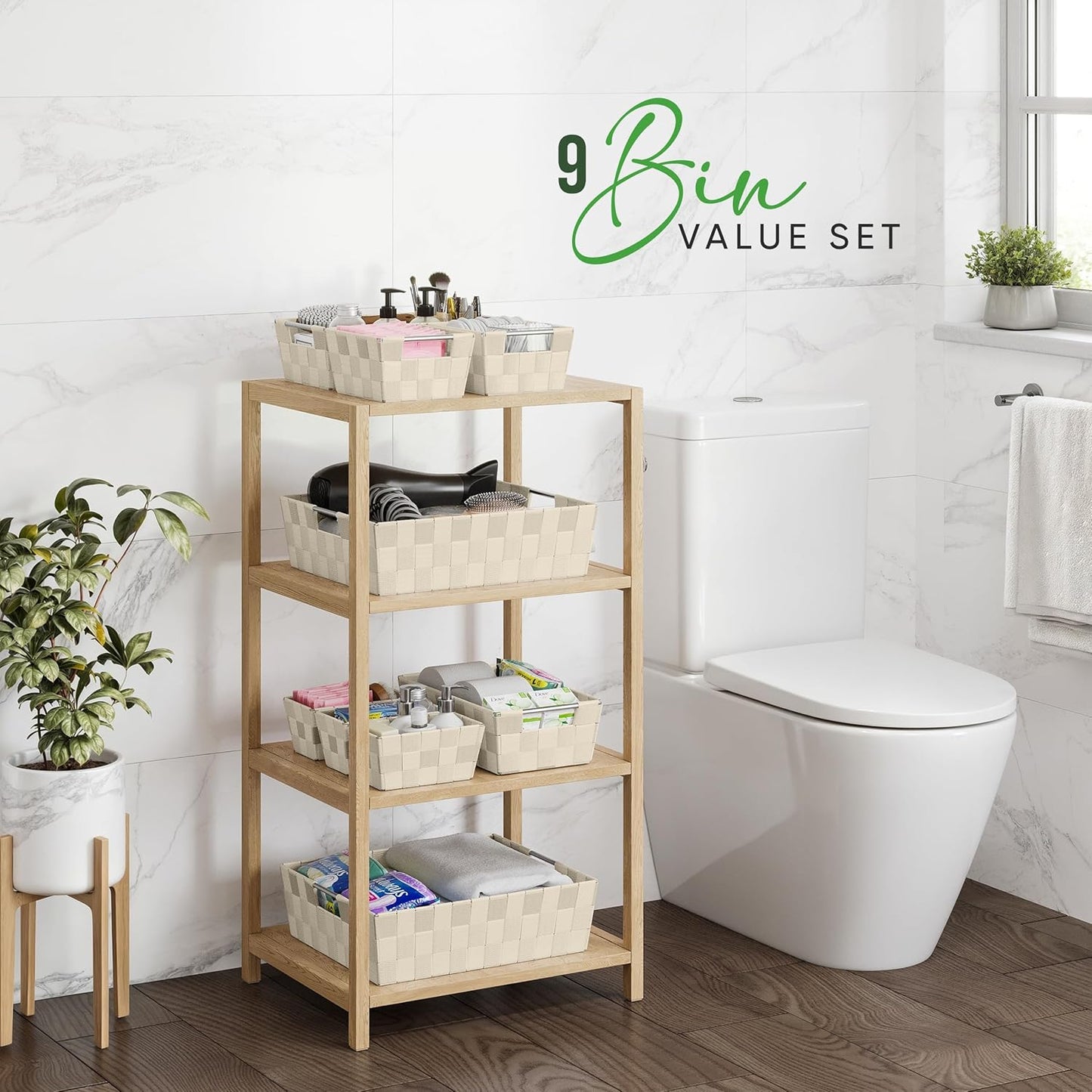 Baskets For Organizing Set Of 9 Cream - Storage Baskets For Shelves - Perfect Closet Organizer Bins, Bathroom Basket, and Pantry Basket - Small Storage Bins For Shelves - Bin For Organization