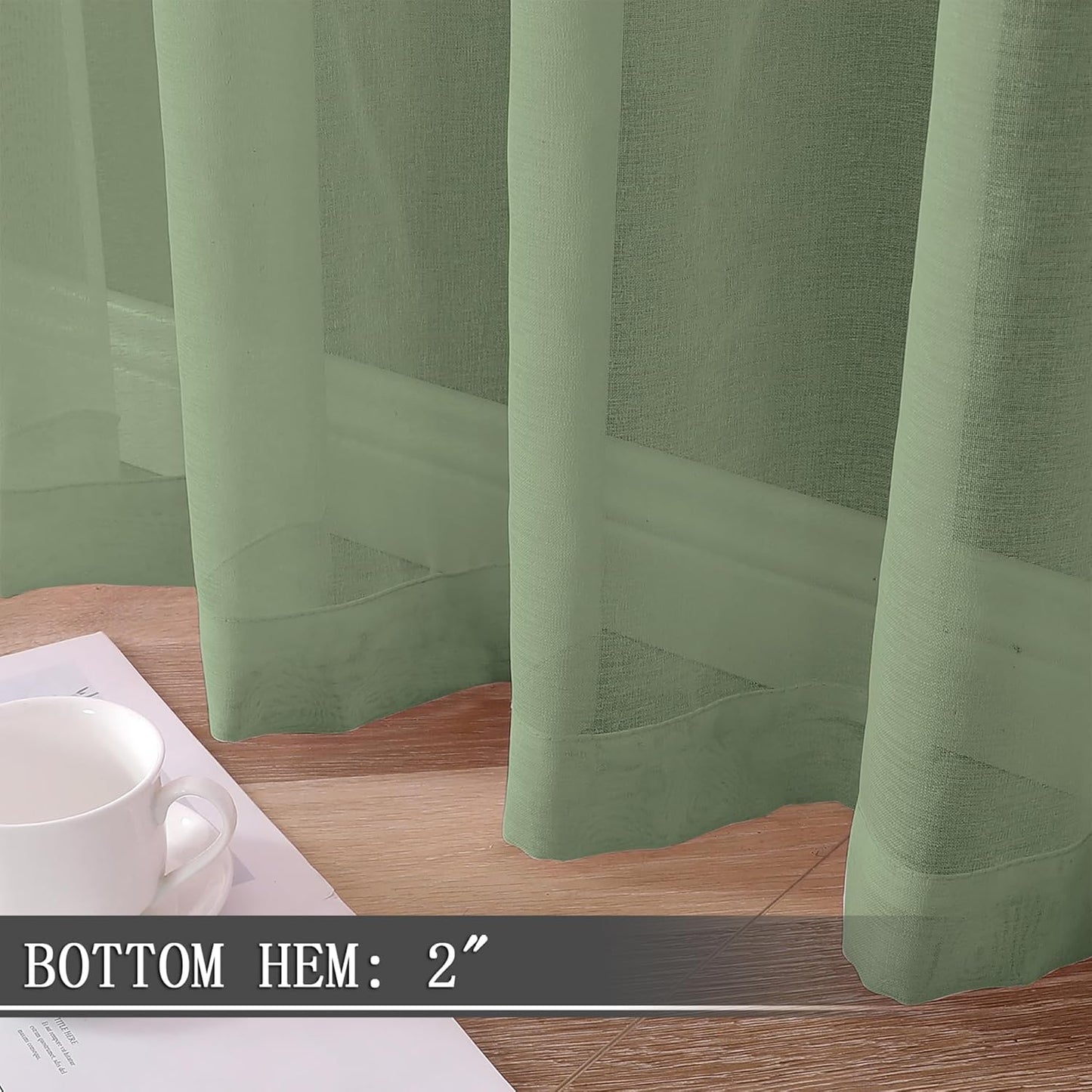 Tollpiz Sheer Curtains Linen Textured Bedroom Curtain Sheers Light Filtering Rod Pocket Voile Curtains for Living Room, 54 x 84 inches Long, Sage Green, Set of 2 Panels