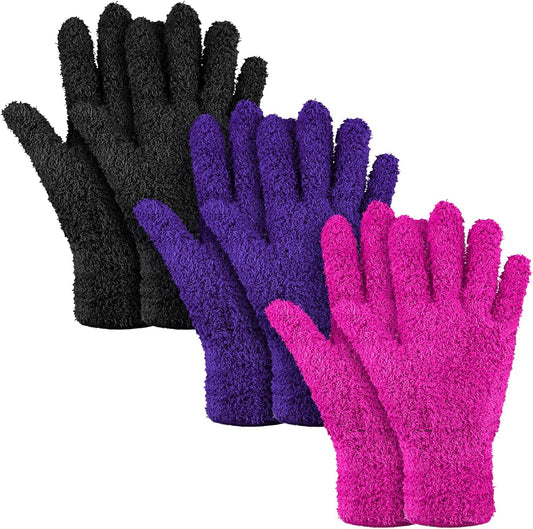 Patelai 3 Pairs Microfiber Plant Dusting Gloves Leaf Cleaning Gloves for Indoor Plants, Blinds, Furniture, House(Large,Purple, Rose Red, Black)