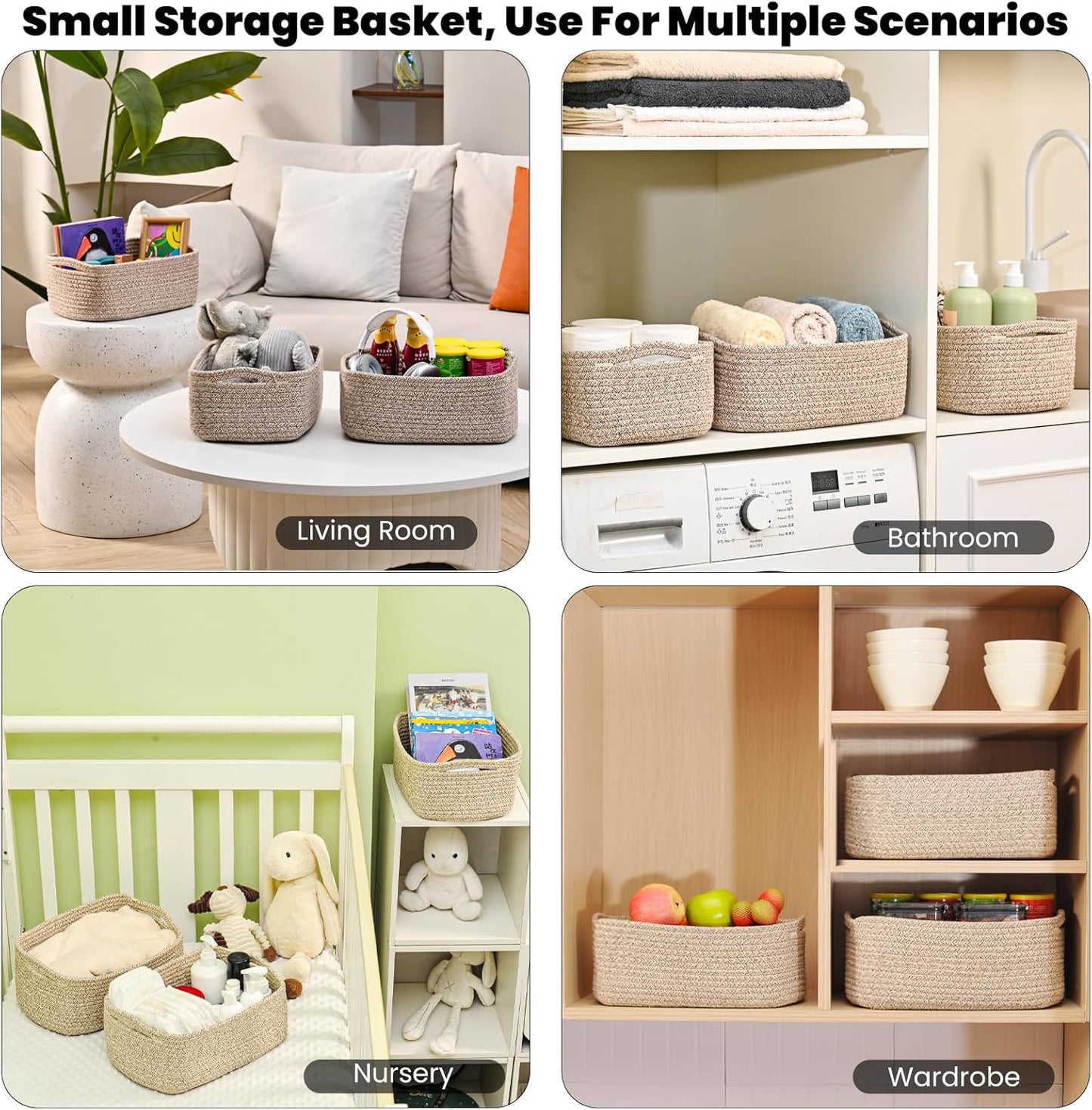 Small Baskets for Organizing, Woven Storage Baskets for Shelves, Small Rope Basket for Storage, Decorative Little Baskets for Gifts Empty, 13"×8.5"×5.1" (3 Packs) Brown