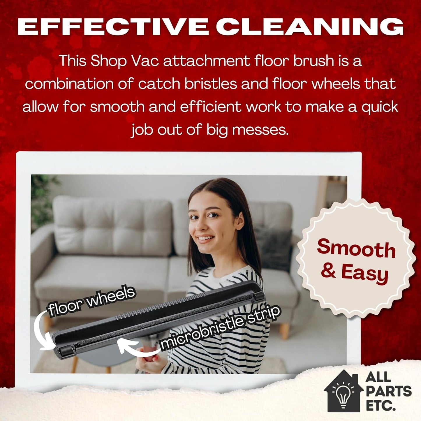 2 1/2" Accessories for Shop Vac Attachments 2.5 Wet Dry Vacuum Extension Wands, Floor Brush, Dust Brush, Crevice Tool, Utility Nozzle, and Hose Kit for Shop Vac (Floor Brush)