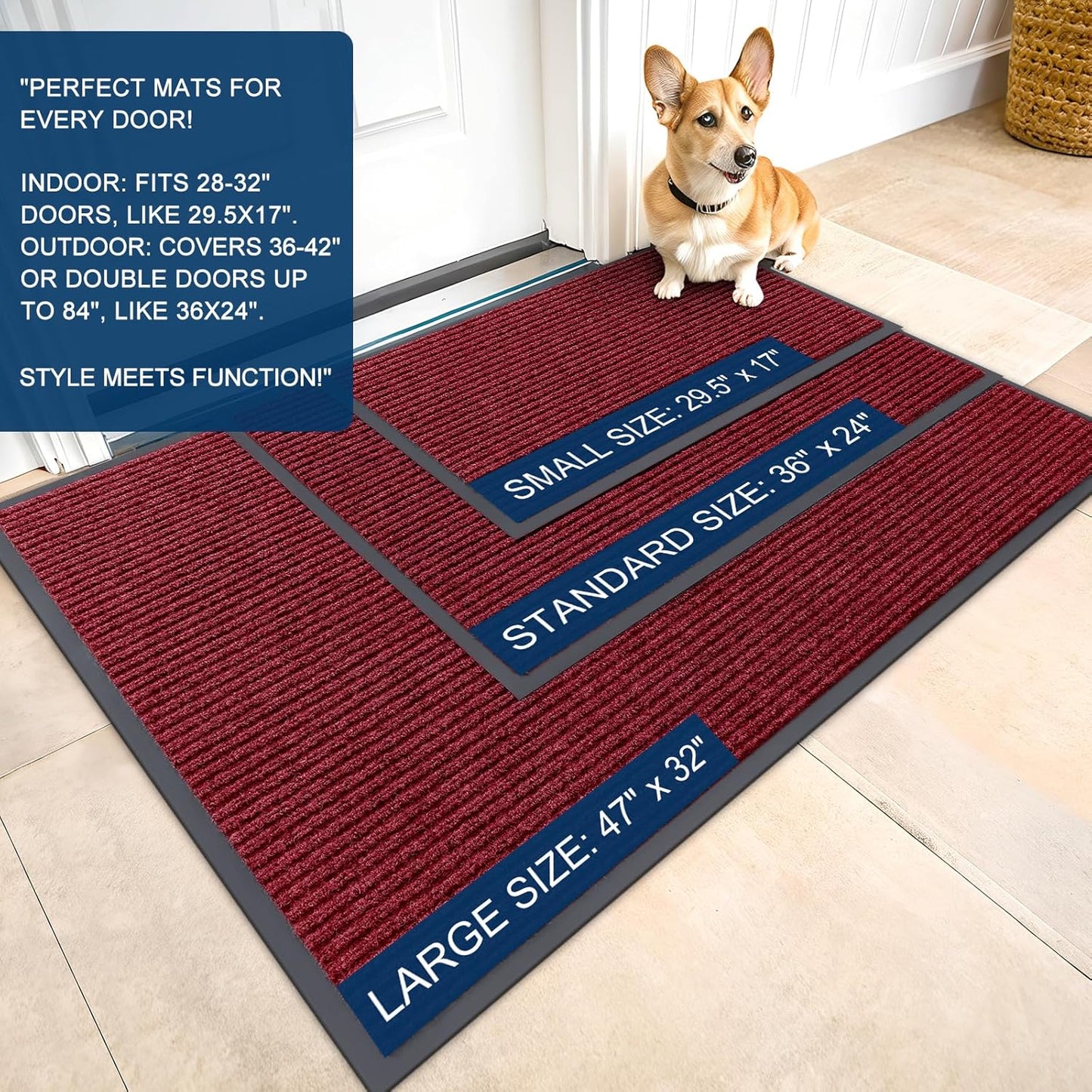 OLANLY Front Door Mat Indoor Outdoor Entrance, Waterproof Heavy Duty Doormat, Fade Resistant, Low Profile, Easy Clean Patio Porch Welcome Floor Mats for Entry, 35x23, Wine Red