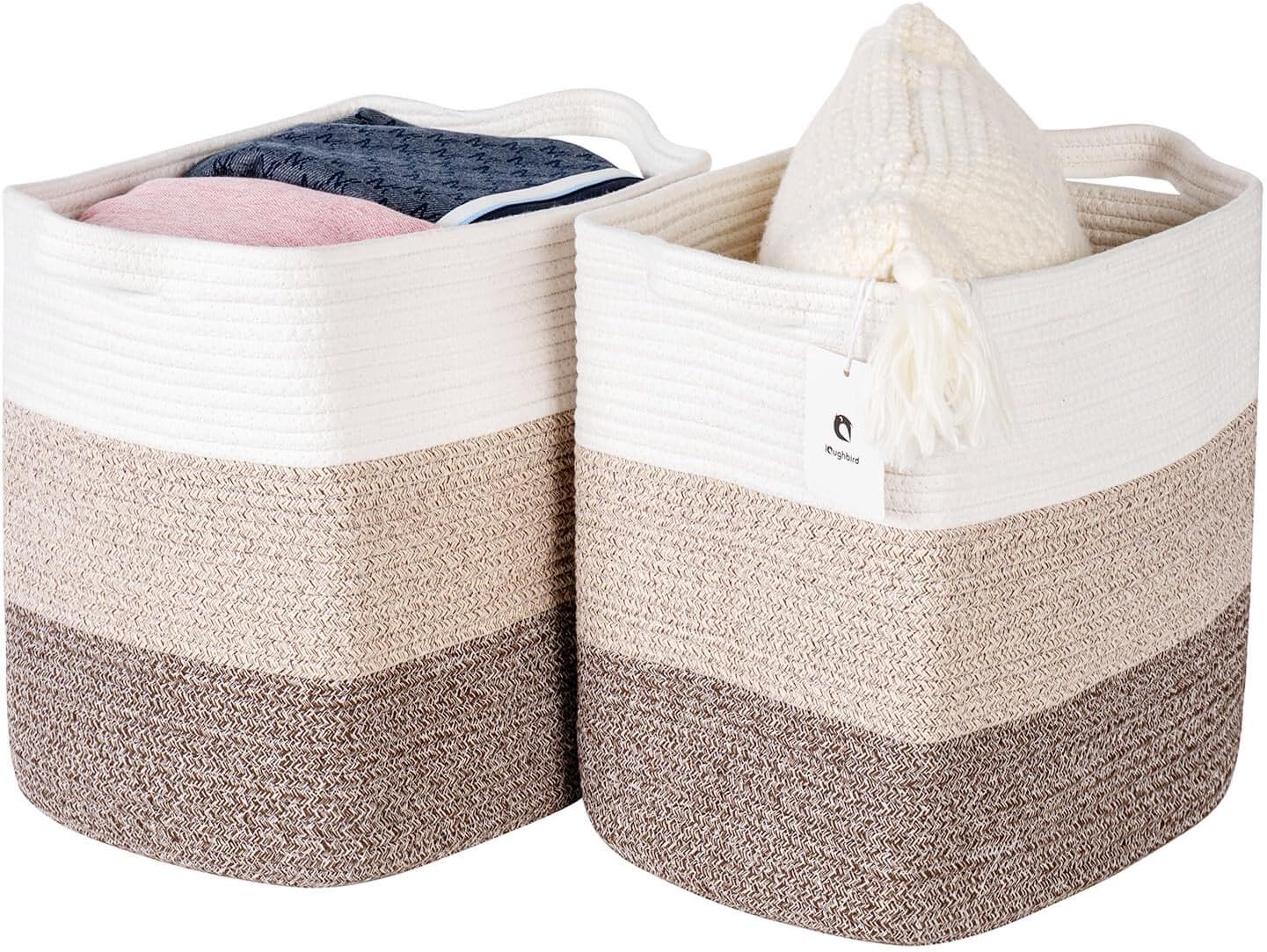 Medium and Large Woven Basket//With Handle, Used for Toys and Fabric Storage Basket used for Storing xl Storage Box, Decorative Storage Box Room 2pack (14L*12H Gradient Brown, 14L*10W*12H)