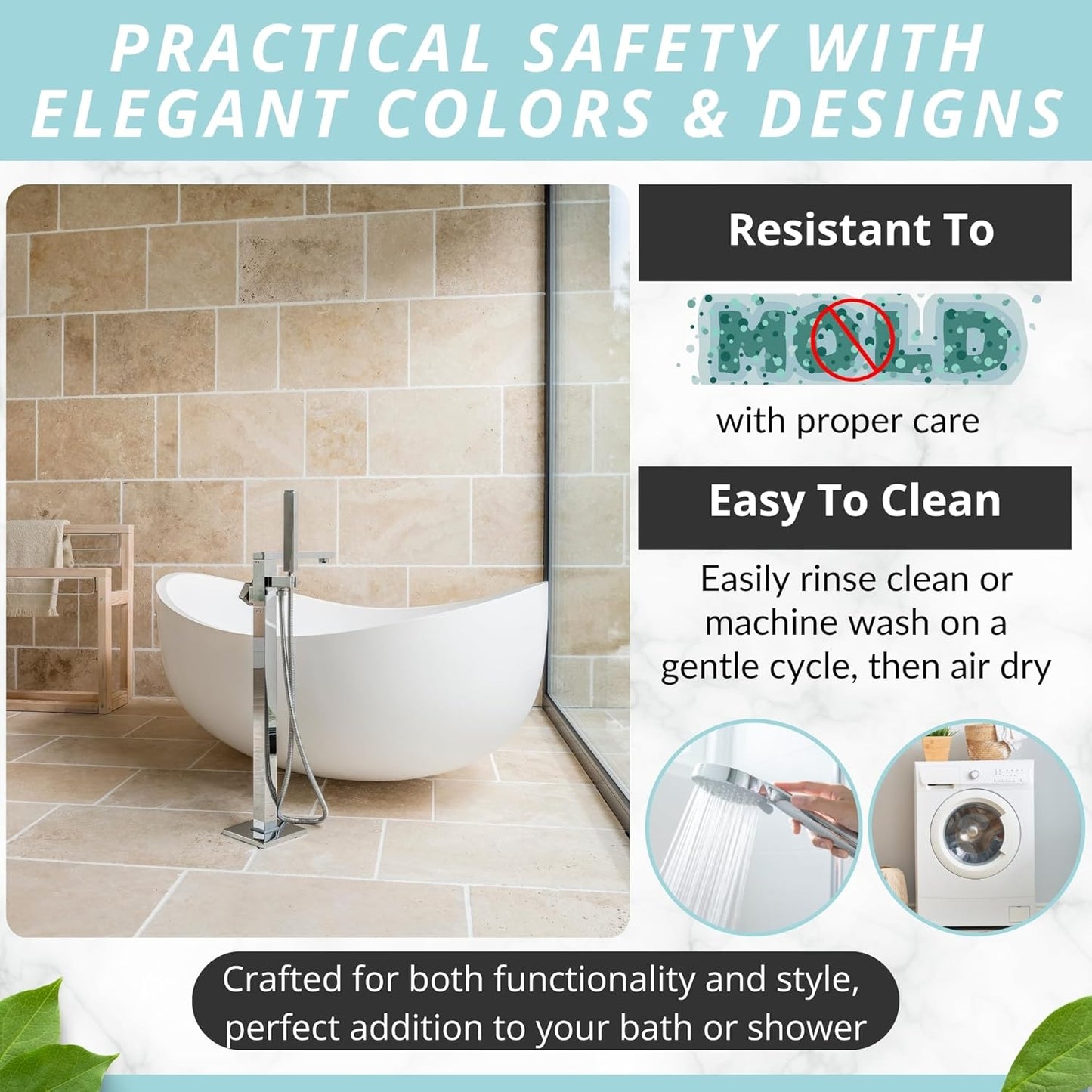 ENKOSI Bath Mat - Large Non Slip Bathtub & Shower Mat - Extra Long. 40 x 16 Inch Bathroom Mats for Tub Nonslip Anti Slip Bathmats (40x16 Beige 1-Pack)