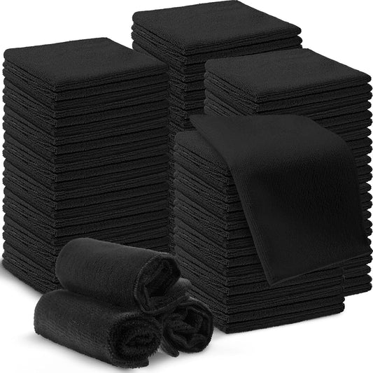 200 Pieces Microfiber Cleaning Cloths Bulk Absorbent Microfiber Towels Reusable Lint-Free Streak Free Wash Rags for House Kitchen Office Restaurants Bar Shop Car, 12 x 12 Inches (Black)