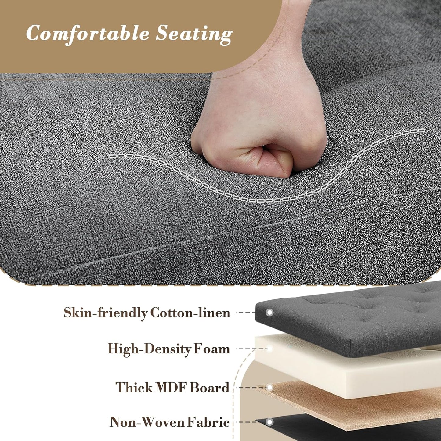 Athena Collection 30" Storage Ottoman Bench Folding Bench with 90L Hidden Storage, Large End of Bed Bench Linen Foot Rest Stool Chest with Flipping Lid for Living Room, Bedroom, Entryway, Dark Gray