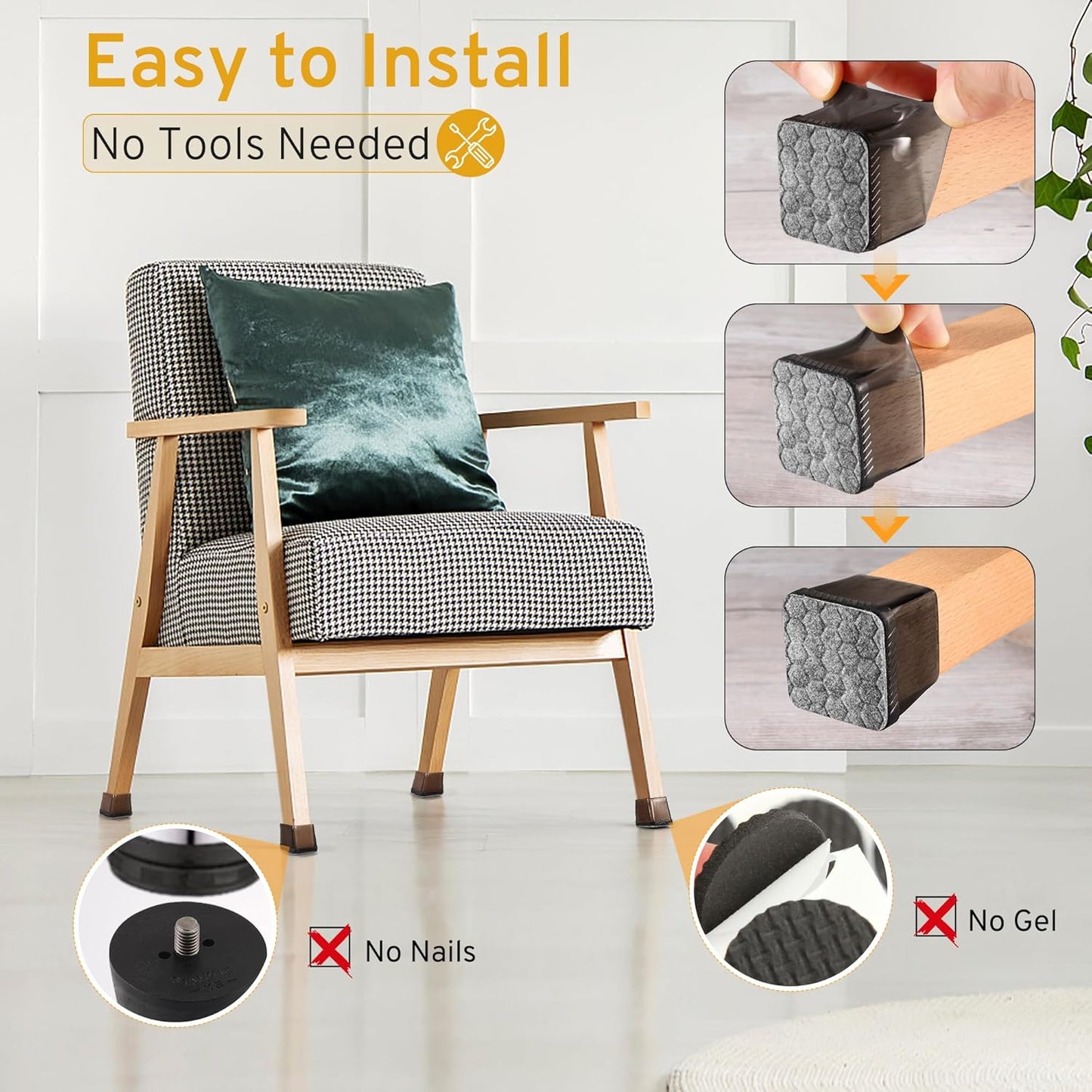 24PCS Square Chair Leg Floor Protectors, Furniture Sliders, Chair Leg Protectors for Hardwood Floors, Non-Slip Felt Furniture Pads, Silicone Cap Covers to Protect Floors, (Fit 1.1" - 1.5")