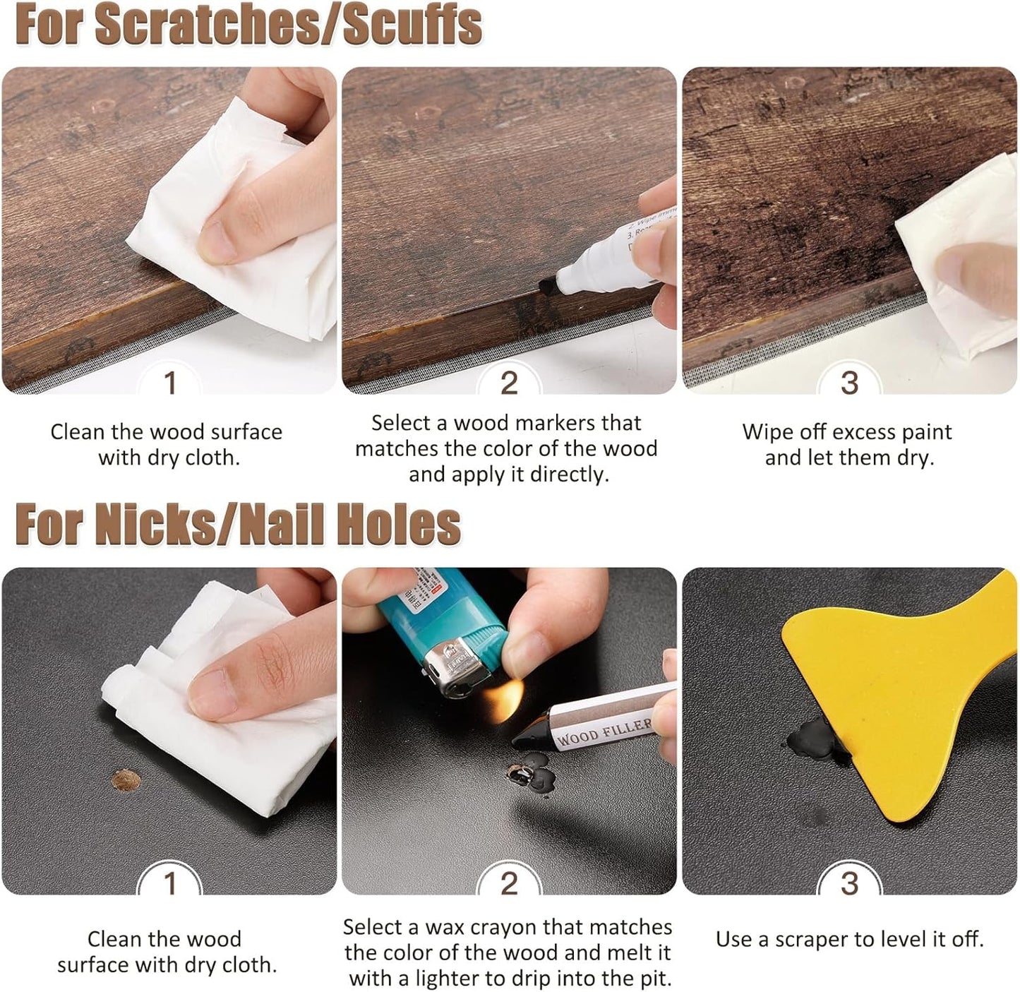 SEISSO Furniture Repair Kit, 12 Colors Furniture Touch-up Markers and Wood Fillers Sticks for Stains, Scratches, New Upgrade Furniture Touch Up Kit - Restore Wooden Table, Cabinet, Floors, Door