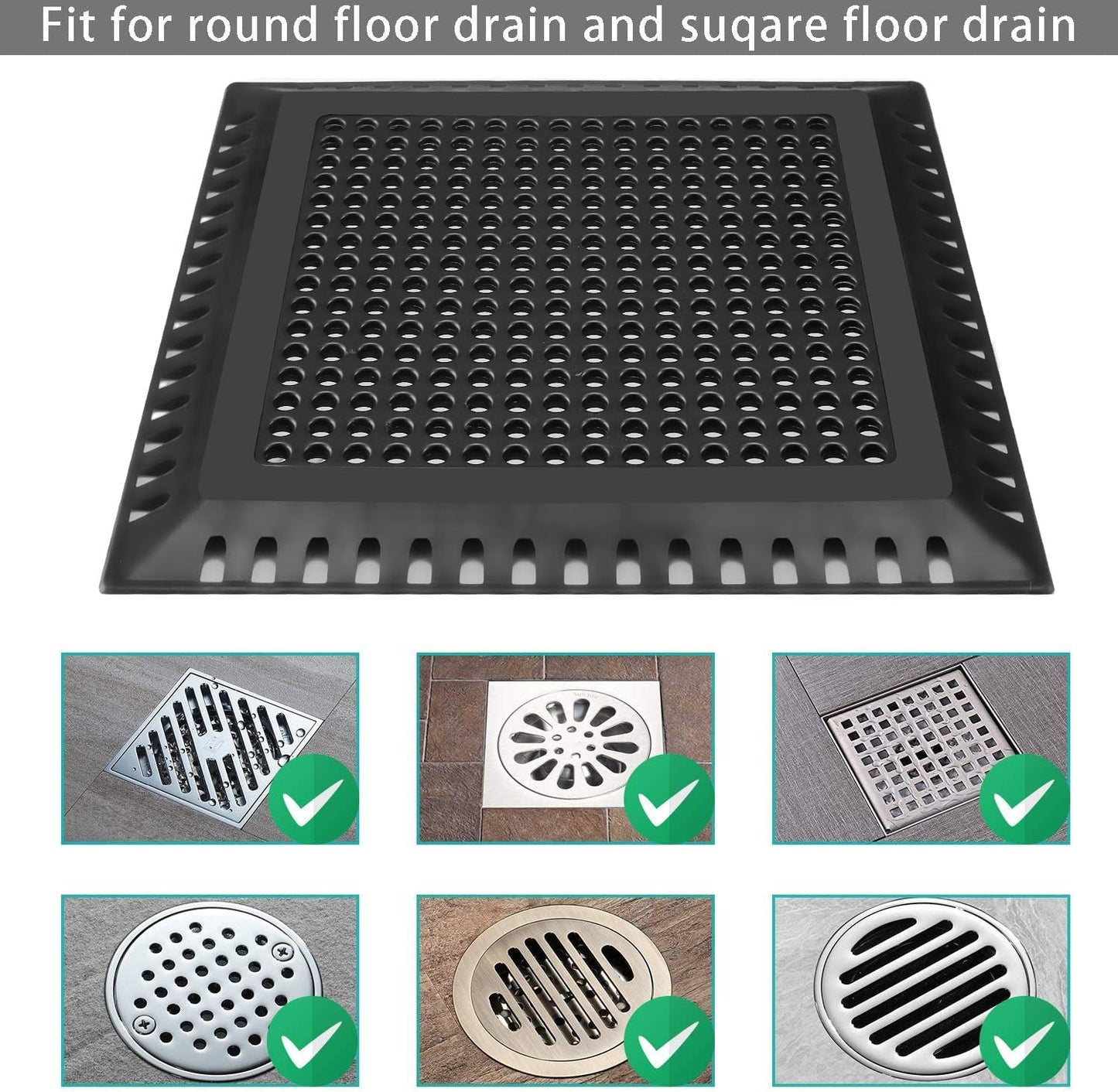 Drain Hair Catcher/Drain Strainer/Square Shower Drain Cover for Bathroom Floor Drain, Stainless Steel and Silicone Hair Stopper (Patented Product)