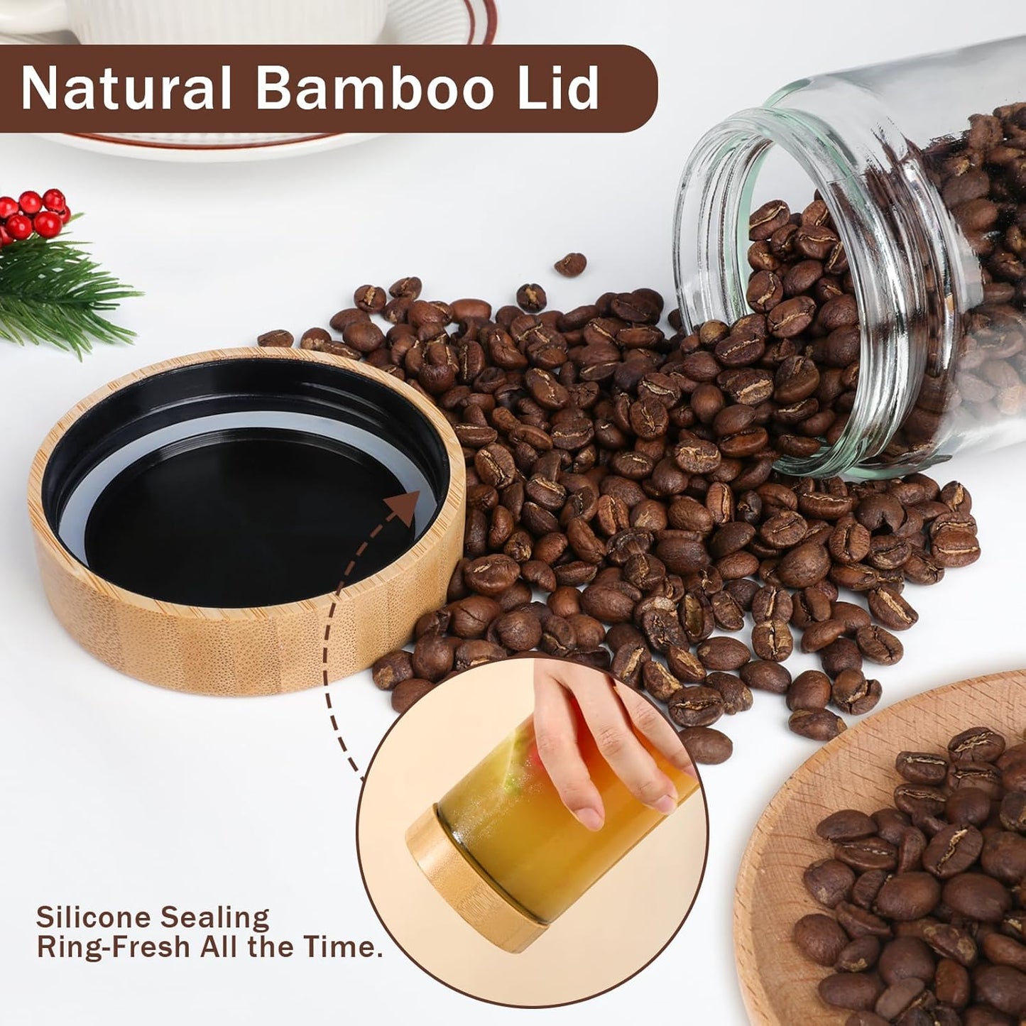 OcePor 6 Pack 16oz Glass Jars with Bamboo Lids, Over Night Oats Container with Airtight Lid, Glass Snack Storage Salad Jars For Food, Yogurt, Sugar and Flour,Coffee Bean, Cookie, Cereal