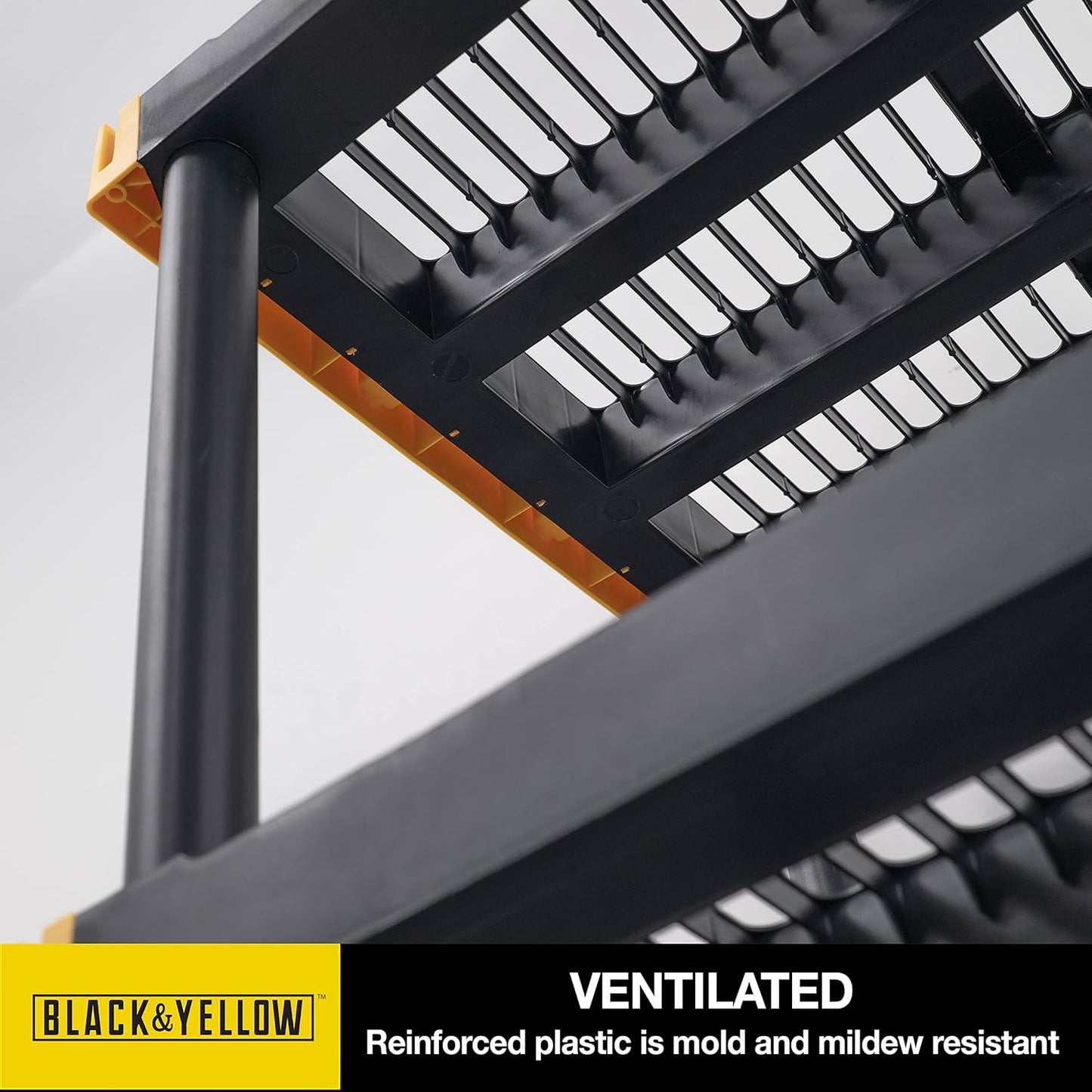 CX Black & Yellow®, Shelving Unit and Heavy Duty Storage Containers, Extremely Durable® (Shelf + 27 Gallon Container (8-Pack)