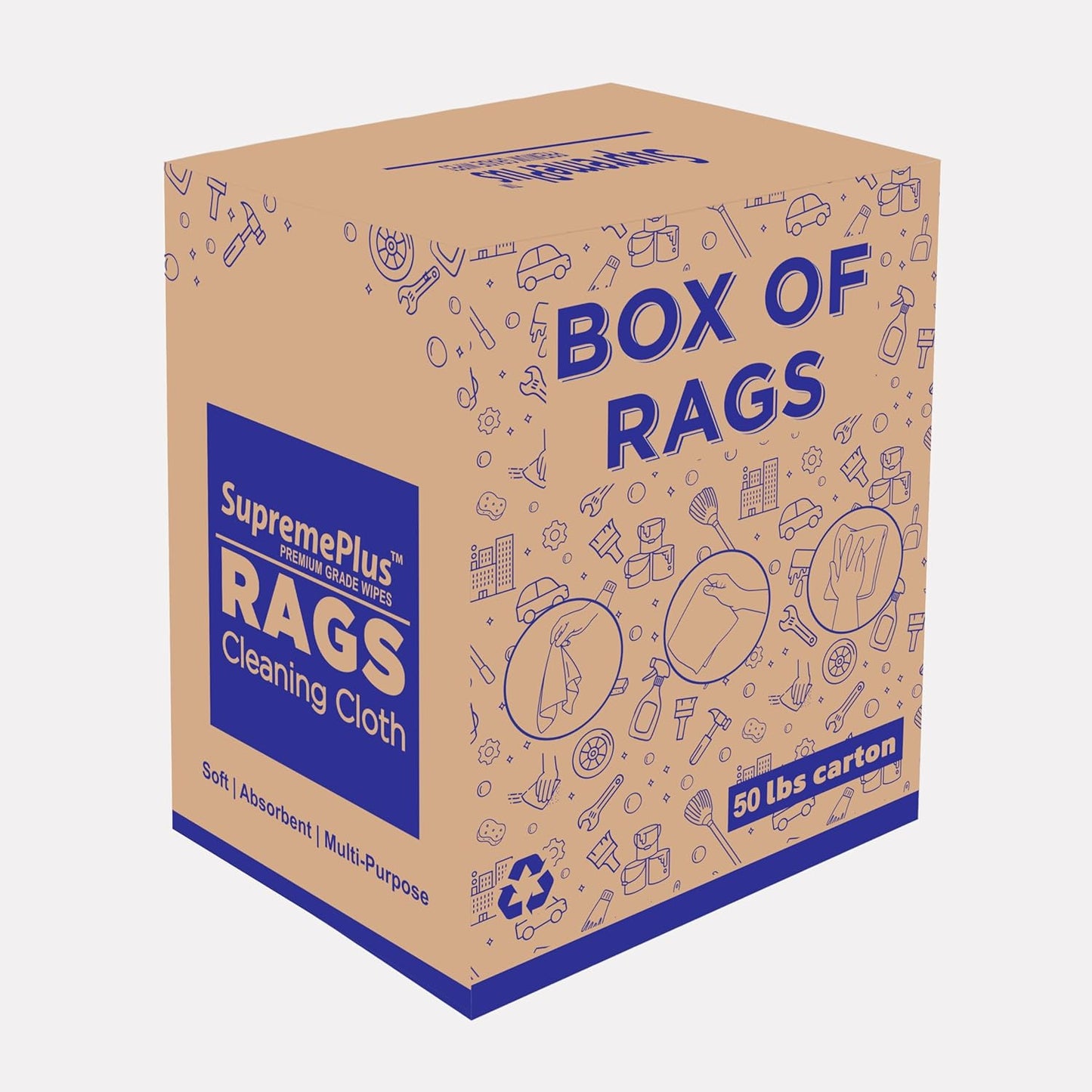 Premium White Knit (50 lbs. Box of Rags) Cotton T-Shirt Cloth Wiping Rags - Shop Cleaning Tshirt Cloths in a Box, Staining & Finishing Rag for Auto, Grease, Paint & Wood