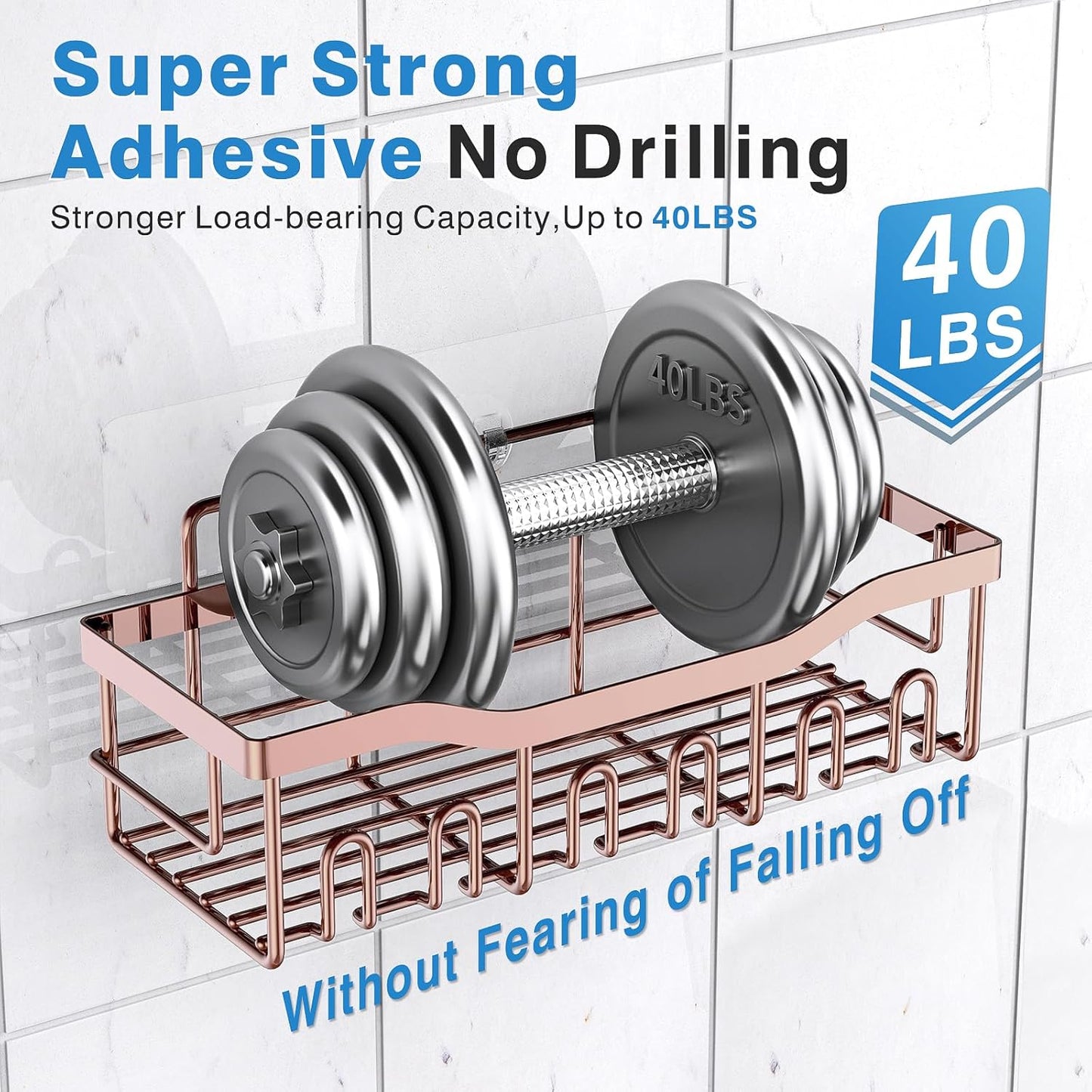 EUDELE 5-Pack Rustproof Stainless Steel Shower Caddy – No Drill Adhesive Bathroom Organizer with Large Capacity, Spacious Shower Shelves for Inside Shower, Kitchen & Home Decor Storage-XL Size