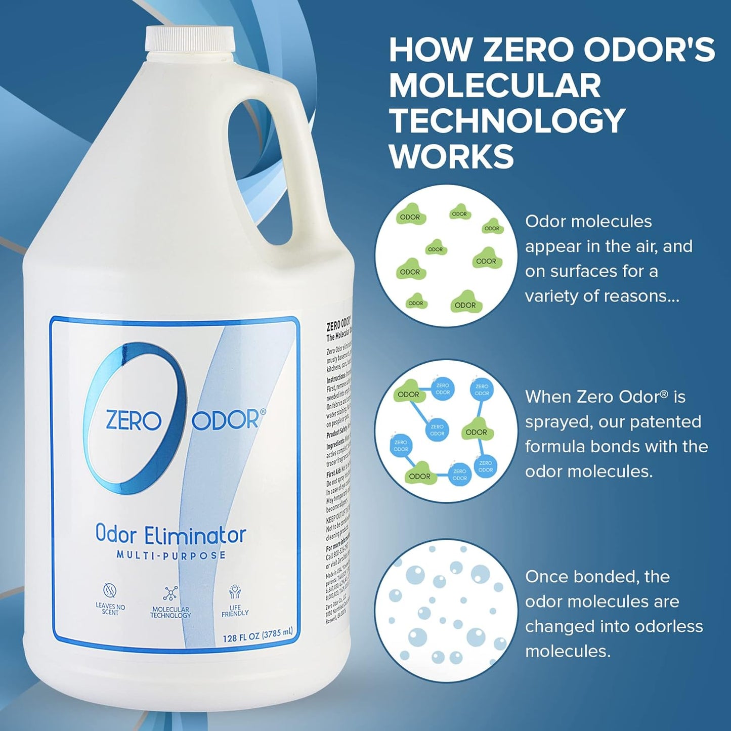 Zero Odor - Multi-Purpose Strong Odor Eliminator for Home, Office, Car, Bathroom, Hotel, Room Deodorizer, and Odor Neutralizer, 128oz Refill