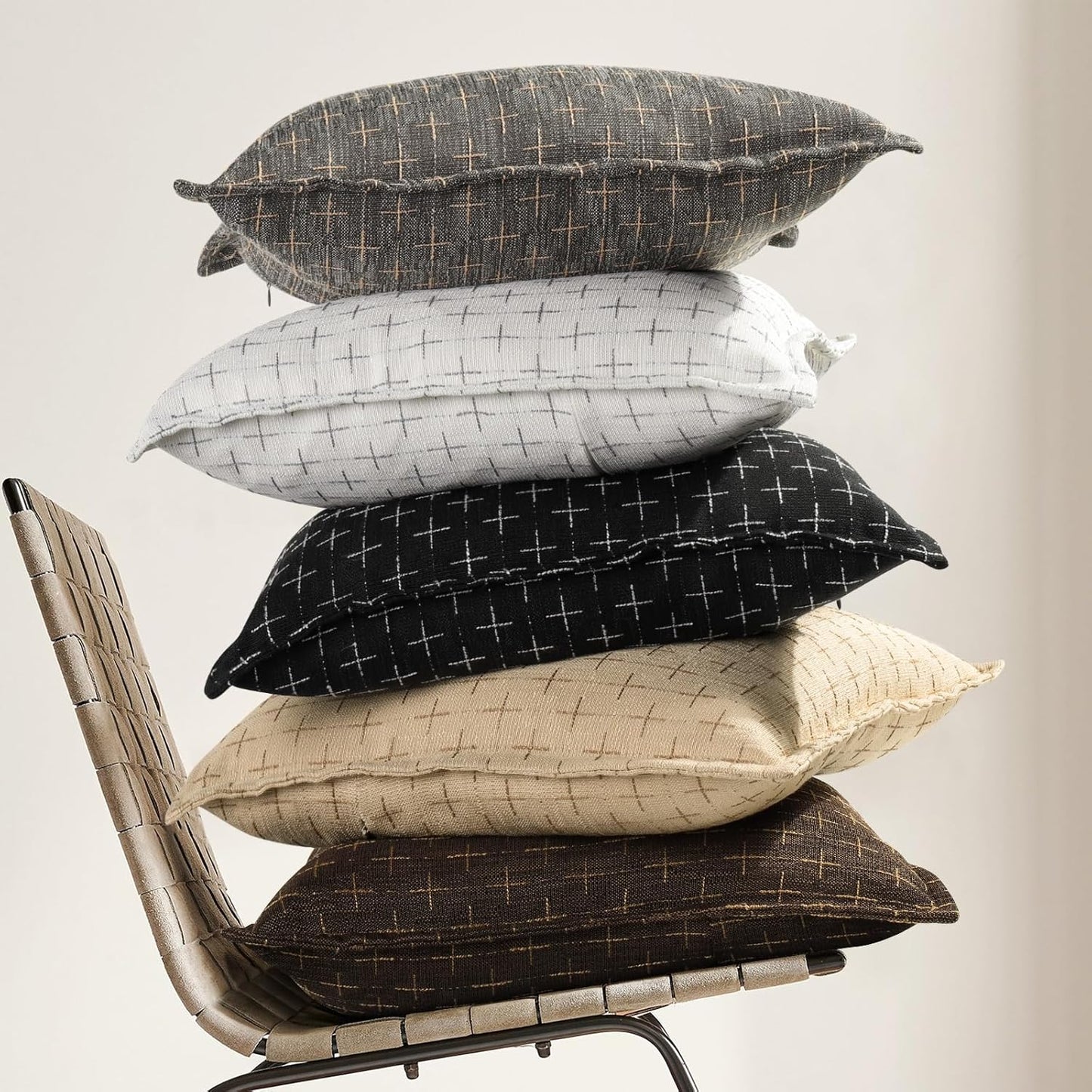 ZWJD Pillow Covers 24x24 Set of 2 Soft Polyester Textured Pillow Covers with Stylish Flange Edge Cozy Farmhouse Throw Pillows for Couch Bed Sofa Living Room