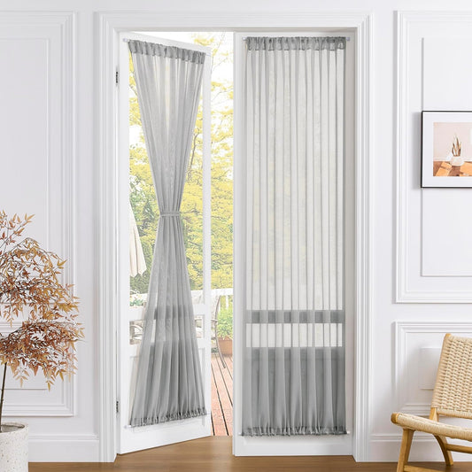 Tollpiz Sheer Door Curtain Closet Linen Textured Curtains Sheer Doorway Light Filtering Voile Patio Glass Door Rod Pocket Curtain French Door, 54 x 72 inches Long, Silver Grey, Set of 1 Panel