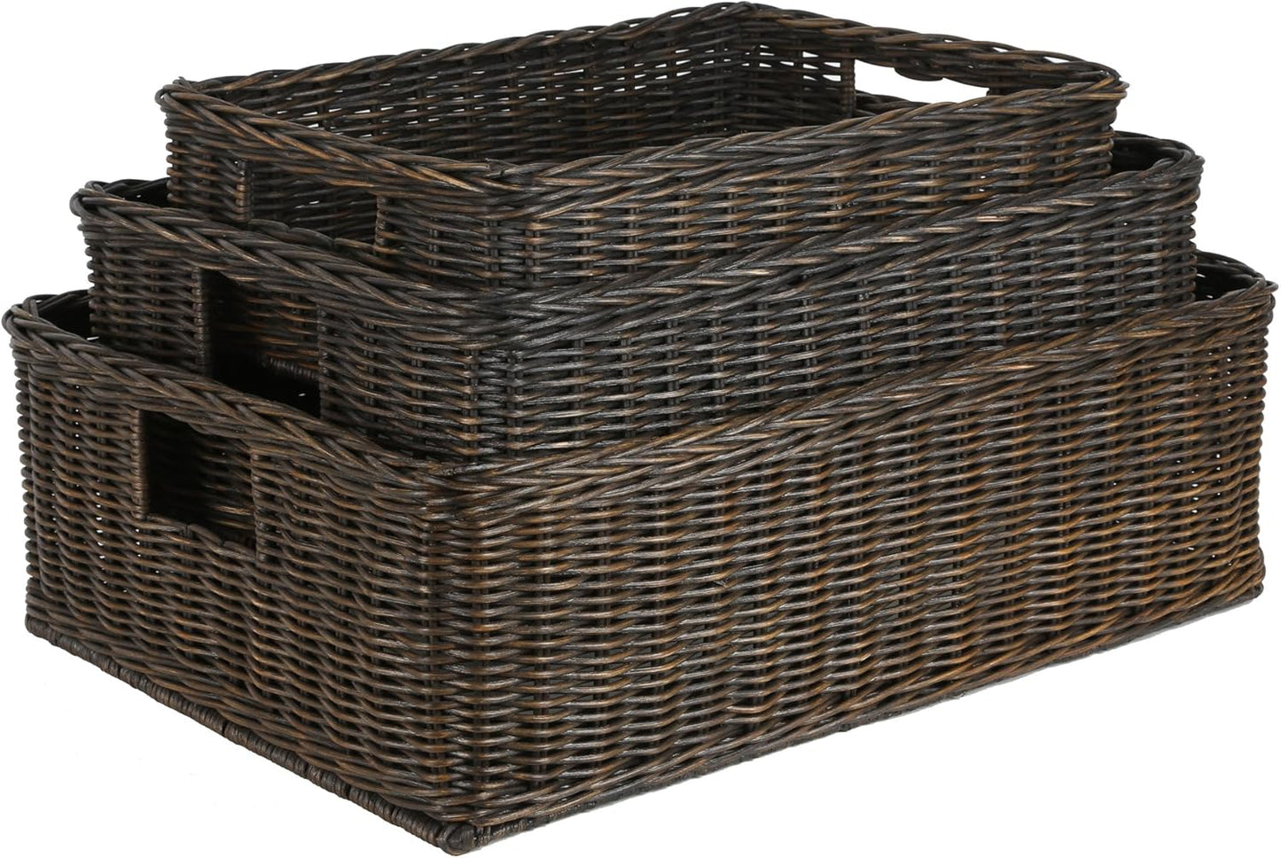 The Basket Lady Under The Bed/Basic Wicker Storage Basket, Medium, 20 in L x 14.5 in W x 6 in H, Antique Walnut Brown