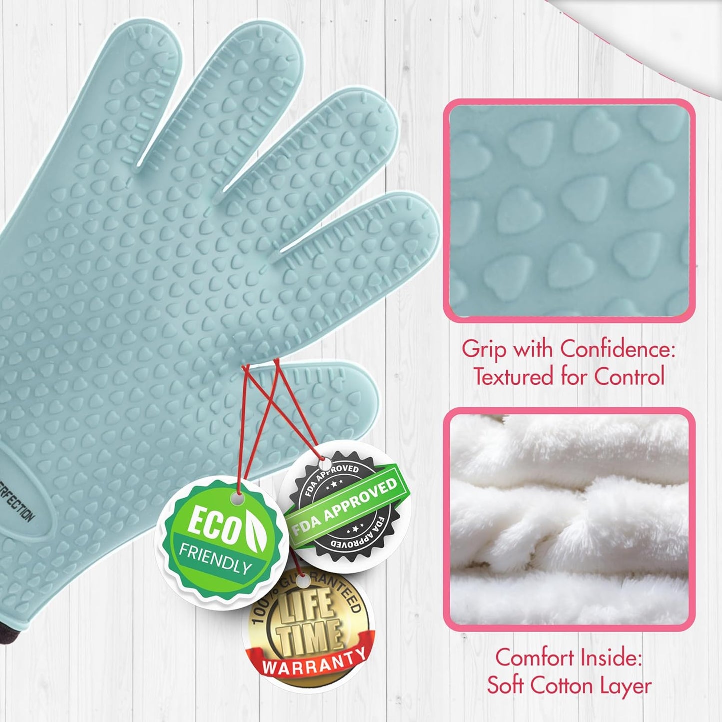 KITCHEN PERFECTION XL Silicone Smoker Oven Gloves for Women -Extreme Heat Resistant BBQ Gloves -Handle Hot Food Right on Your Grill Fryer&Pit|Waterproof Grilling Cooking Mitts|Superior Set+3 Bonuses