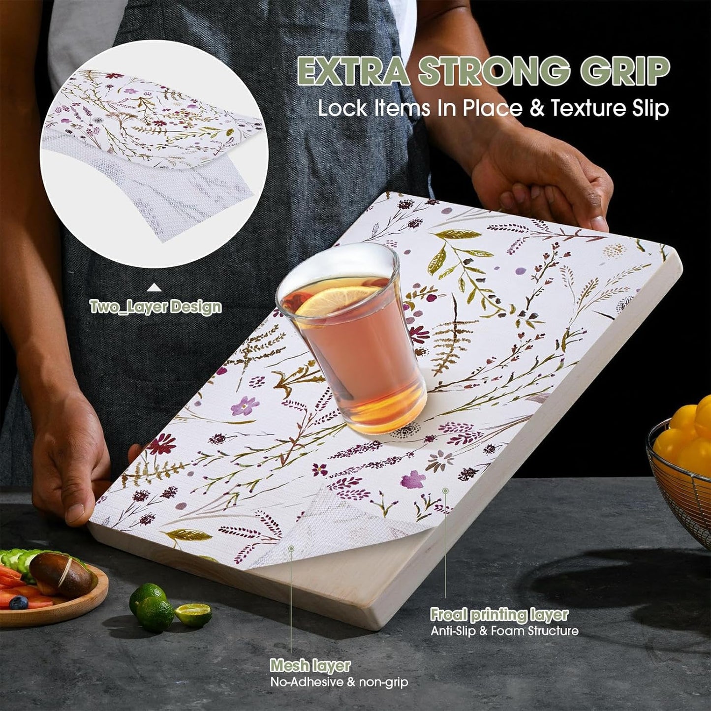 Drawer and Shelf Liner for Kitchen Cabinets, Non Adhesive, Non Slip Drawer Liner Shelf Paper for Kitchen, Waterproof Floral Shelf Liner (Colorful Floral, 18INx20FT)