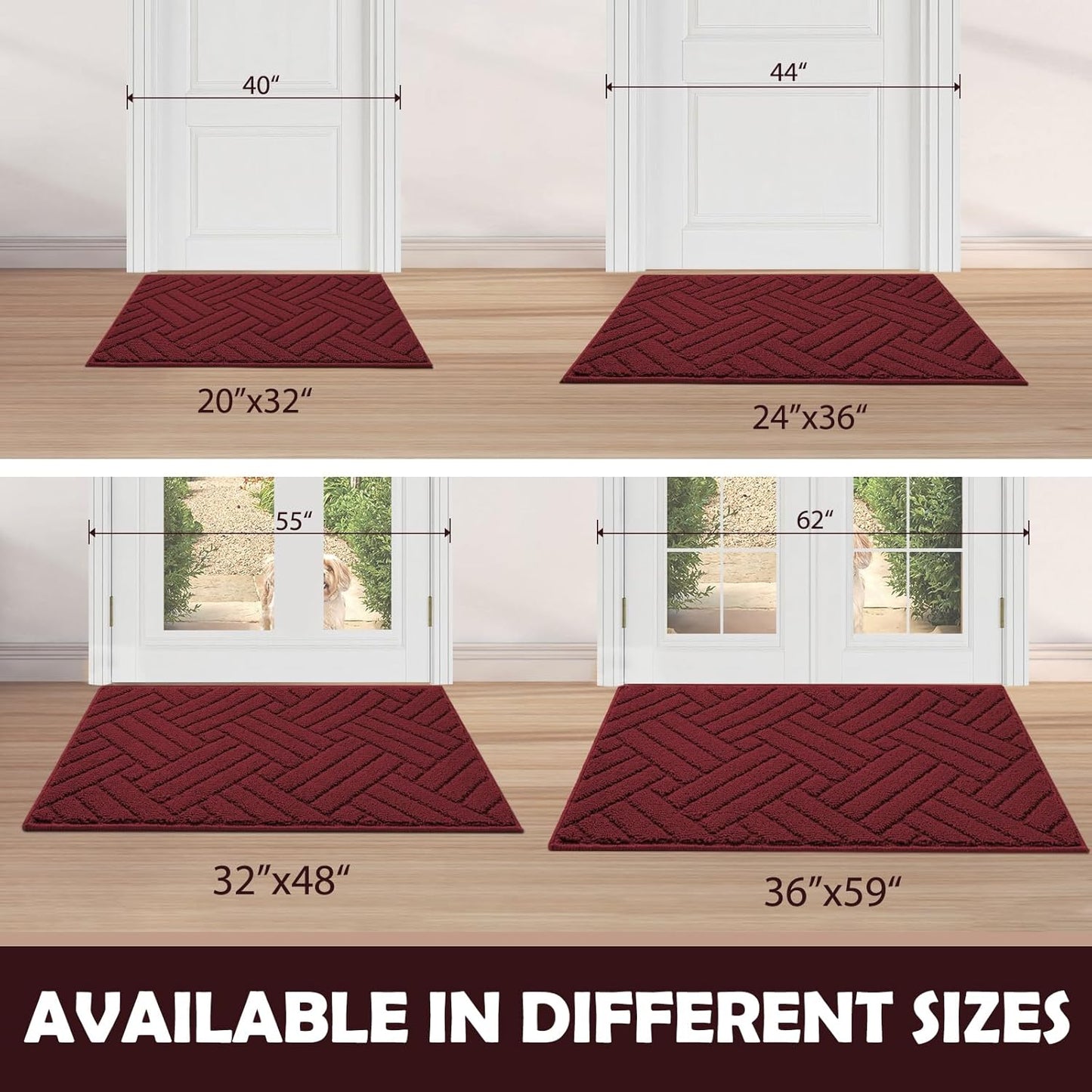 Door Mat Indoor Doormat, Entryway Rug Door Mats Non-Slip Rubber Backing, Heavy Duty Low-Profile Entrance Rugs, Absorbent Resist Dirt Doormats Floor Door mat for Entryway,Red 32"x48"