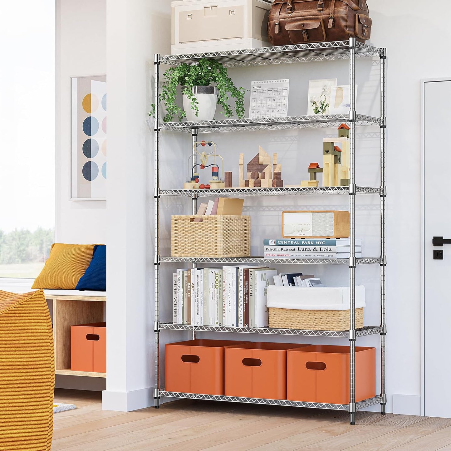 6 Tiers Storage Shelves Load 2100LBS, Metal Shelving Wire Metal Shelving Unit Shelves for Storage Adjustable Garage Shelving for Pantry Kitchen Garage Chrome 17.7" D x 47.3" W x 82.4" H