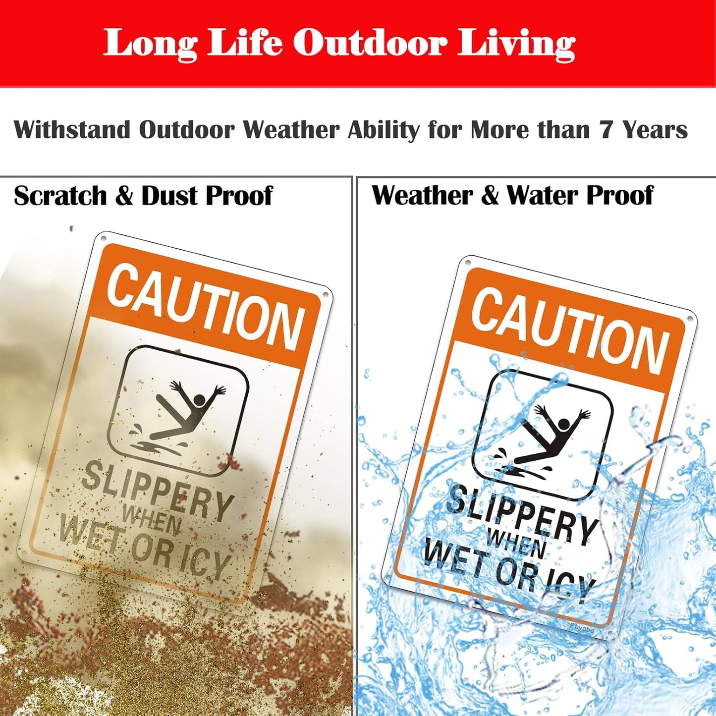 2 Pack Caution Slippery When Wet or Icy Sign, 7” x 10” Metal Rust Free Aluminum Sign, Weather Resistant, Waterproof, Durable Ink, Easy to Install