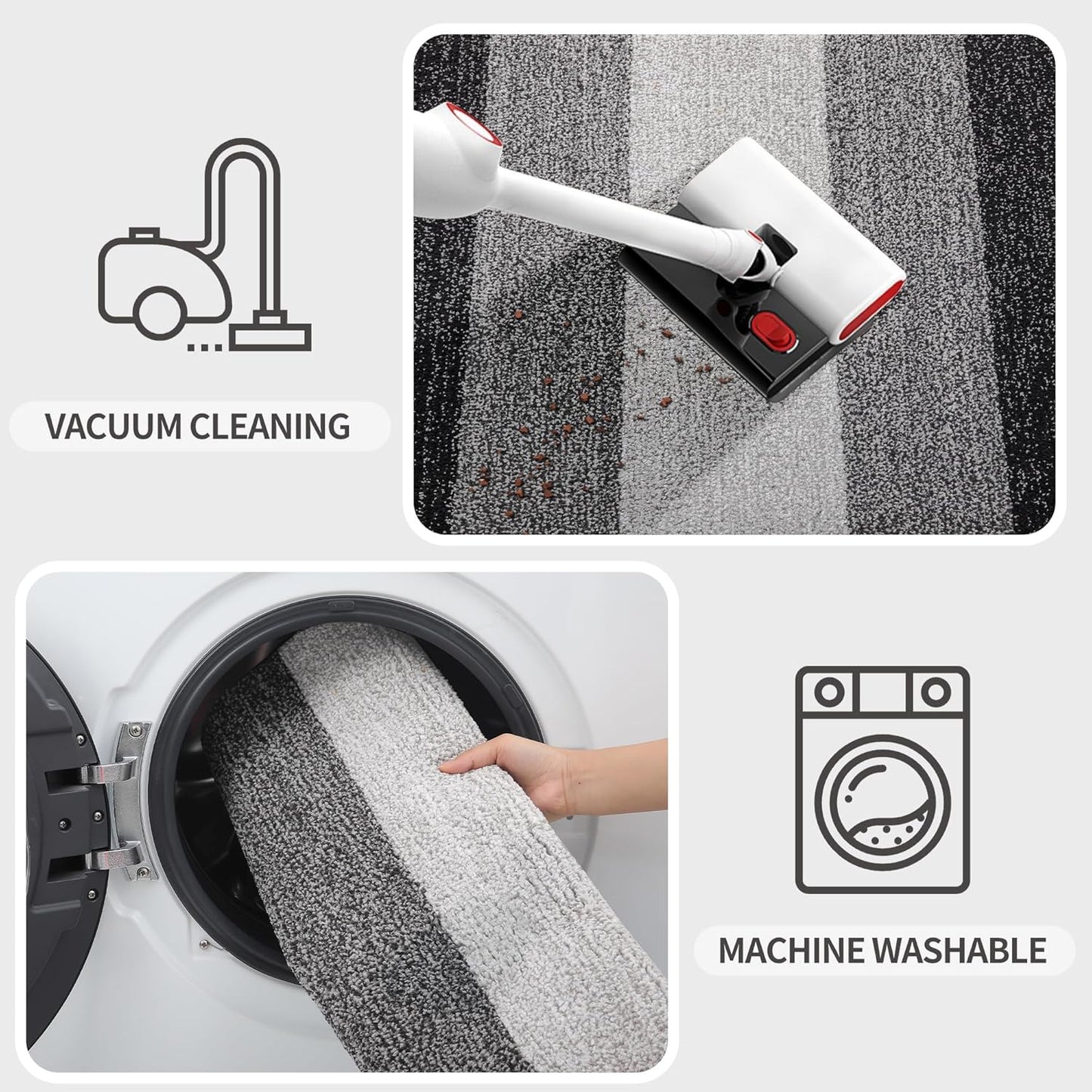 Kitinjoy Indoor Outdoor Door Mat, 59x20 Non-Slip Absorbent Dirt Trapper, Low-Profile Washable Inside Entrance Front Floor Mat, Sturdy Soft Entry Doormats for Entryway, Grey