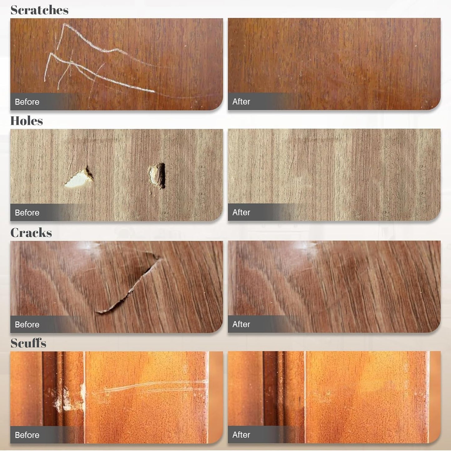 Wood Furniture Repair Kit - Set of 21 Furniture Markers Wood Filler Sticks Wood Scratch Repair Kit Remove Any Scratches, Scuffs, Cracks and Nail Holes on Furniture, Floors, Doors, Cabinets, Tables