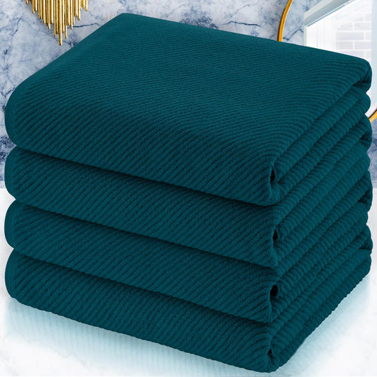 VOOVA & MOVAS Bath Towels Set of 4, Large 30" x 56" - 100% Cotton | Thick | Light Weight | Soft | Absorb | Quick Dry, Bath Towels Sets for Bathroom, Luxury Towel Gift Set, Deep Turquoise