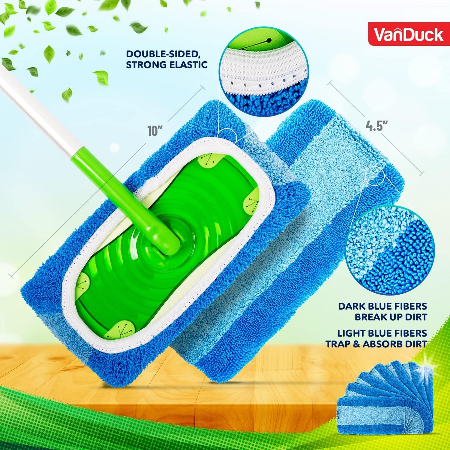 VanDuck Reusable Pet Heavy Duty Mop Pads Compatible with Swiffer Sweeper (2-Pack) - Washable Microfiber Mop Pads for Wet & Dry Use - All Purpose Floor Mopping and Cleaning Product