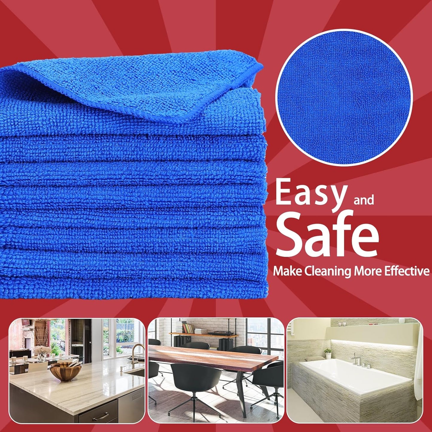 Tanlade Microfiber Cleaning Cloth Cleaning Rags Reasonable Kitchen Towels Microfiber Towels Cars Wash Dry Erase Cloth(12 x 12 Inch,Blue,10 Pcs)