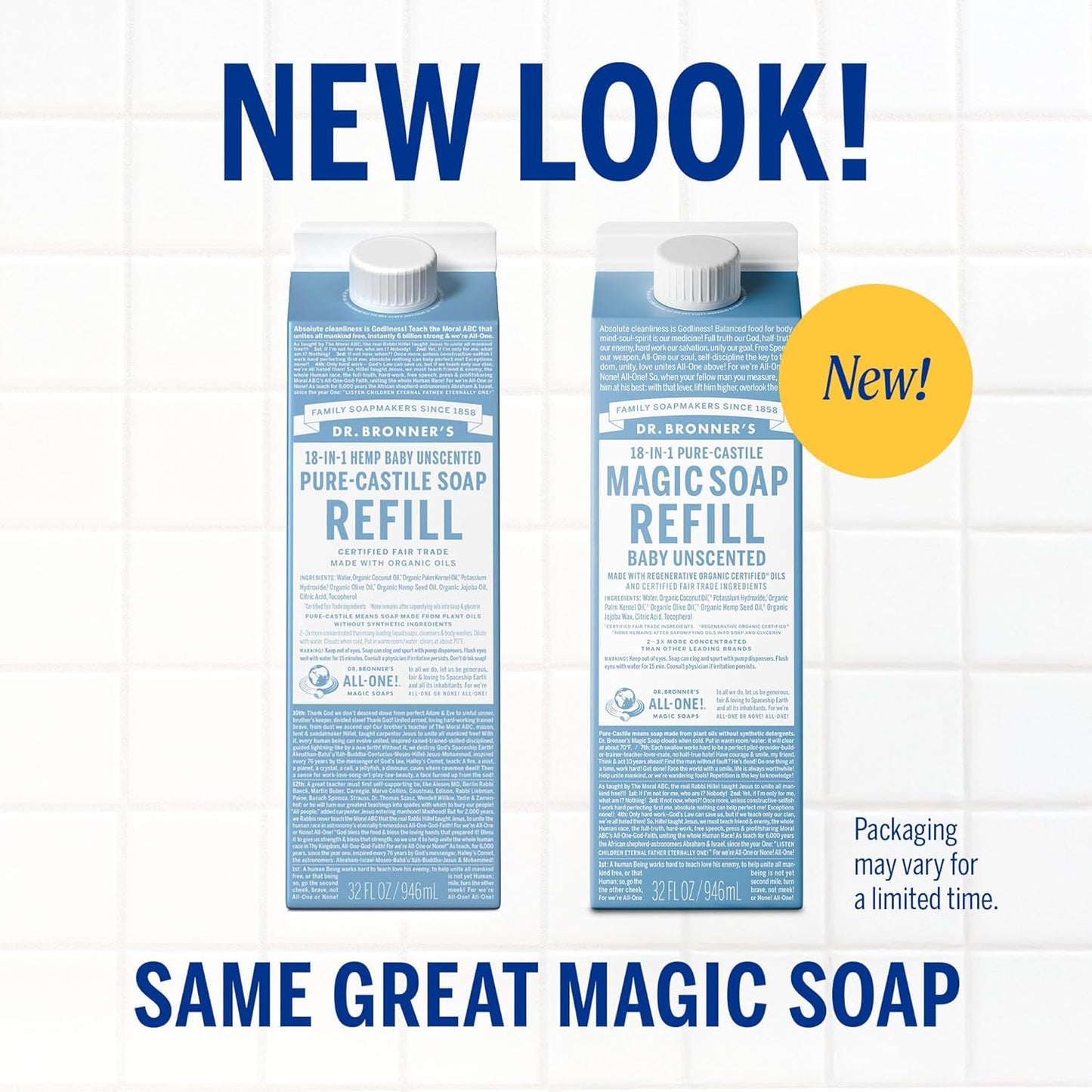 Dr. Bronner's Magic Soap-Pure-Castile Liquid Refill (Baby Unscented, 32 ounce, 2-Pack) - Made with Regenerative Organic Certified Oils, For Body, Hair, Laundry, Pets & Dishes, Concentrated, Vegan
