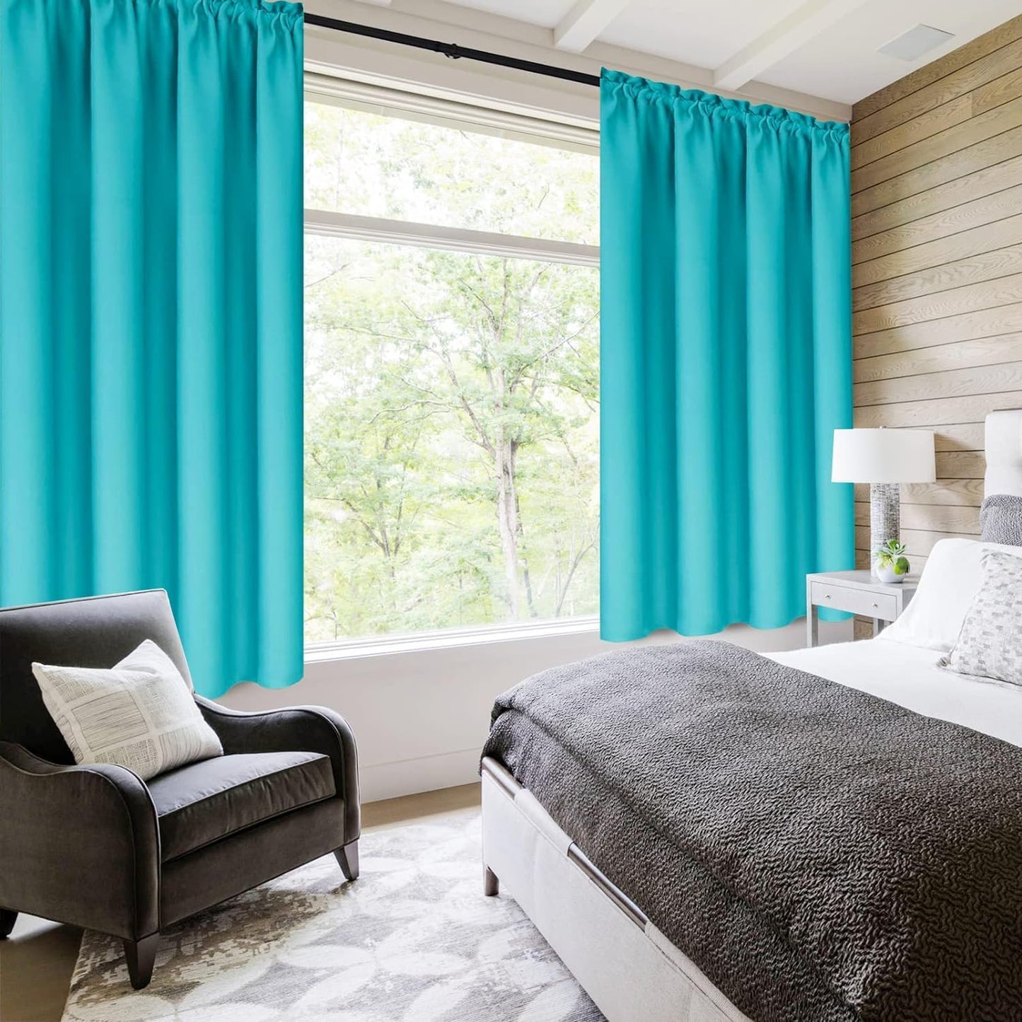 DWCN Thermal Short Blackout Curtains for Bedroom/Kitchen, Energy Saving Room Darkening Curtains for Nursery/Bedroom/Kitchen(W60 x L36inch, Turquoise, Set of 2 Panels, Top of Rod Pocket)