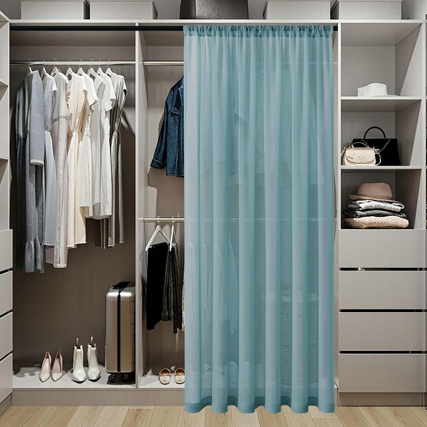 Tollpiz Sheer Door Curtain Closet Linen Textured Curtain Sheers Doorway Light Filtering Voile French Door Rod Pocket Curtains Patio Door, 25 x 80 inches Long, Dusty Blue, Set of 1 Panel