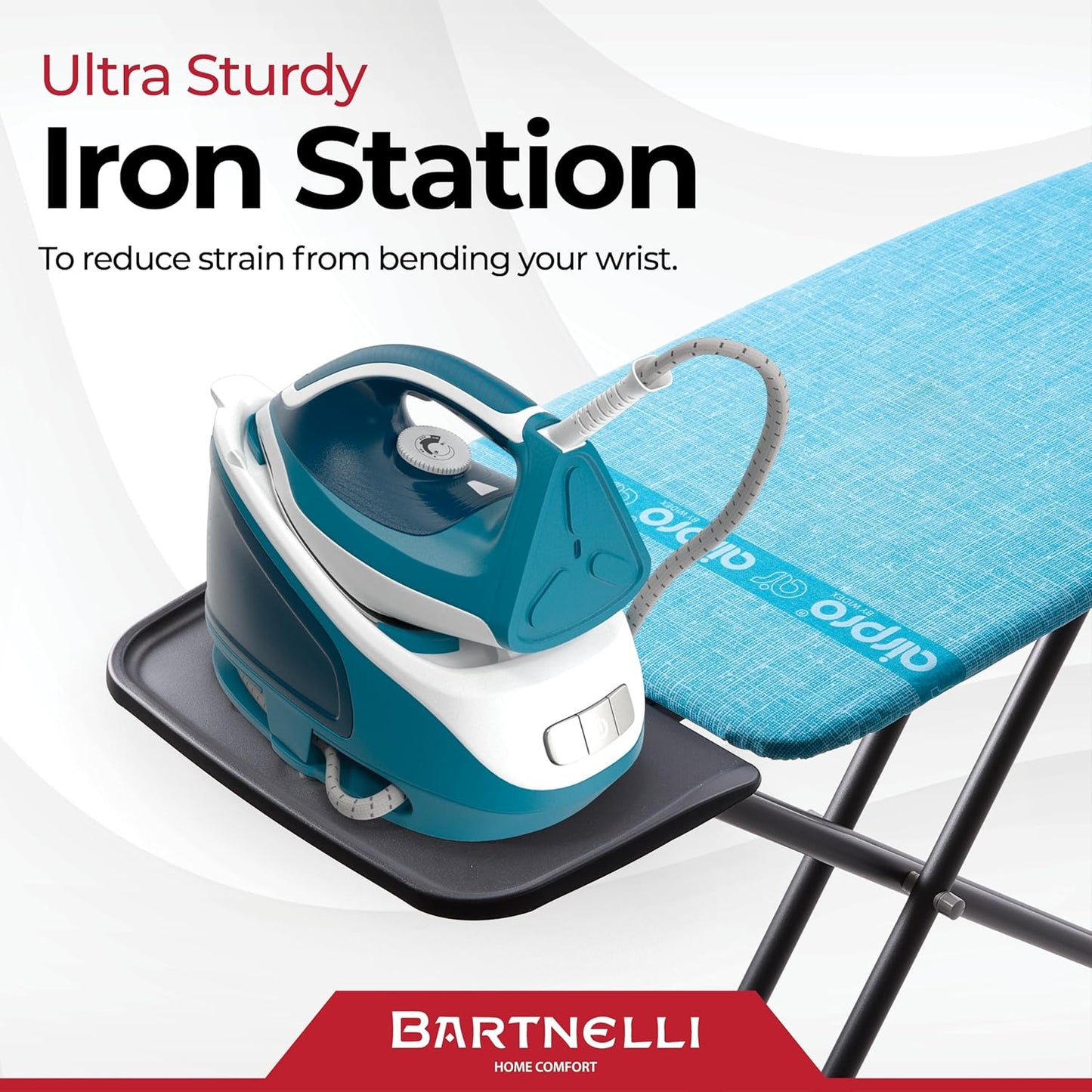 Bartnelli Next-Generation Innovative Wooden Top Ironing Board, with Breakthrough Patented 5-Layered Steam-Reflecting Cover, Made in Europe, Adjustable Height, 4 Heavy Duty Durable Steel Legs, 46x16”