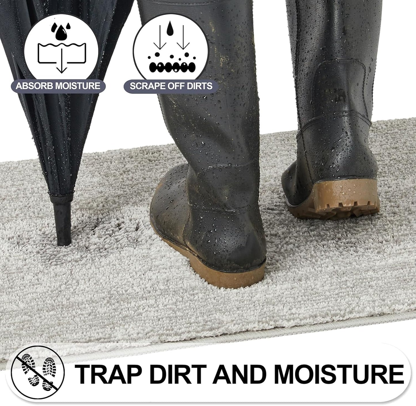 REFETONE Indoor Doormat, Front Door Mat 20"x32" Absorbent Rubber Backing Non Slip Back Door Mats, Washable Low-Profile Inside Floor Mat Door Rugs for Entryway, Resist Dirt Mud Mat for Dogs, Grey