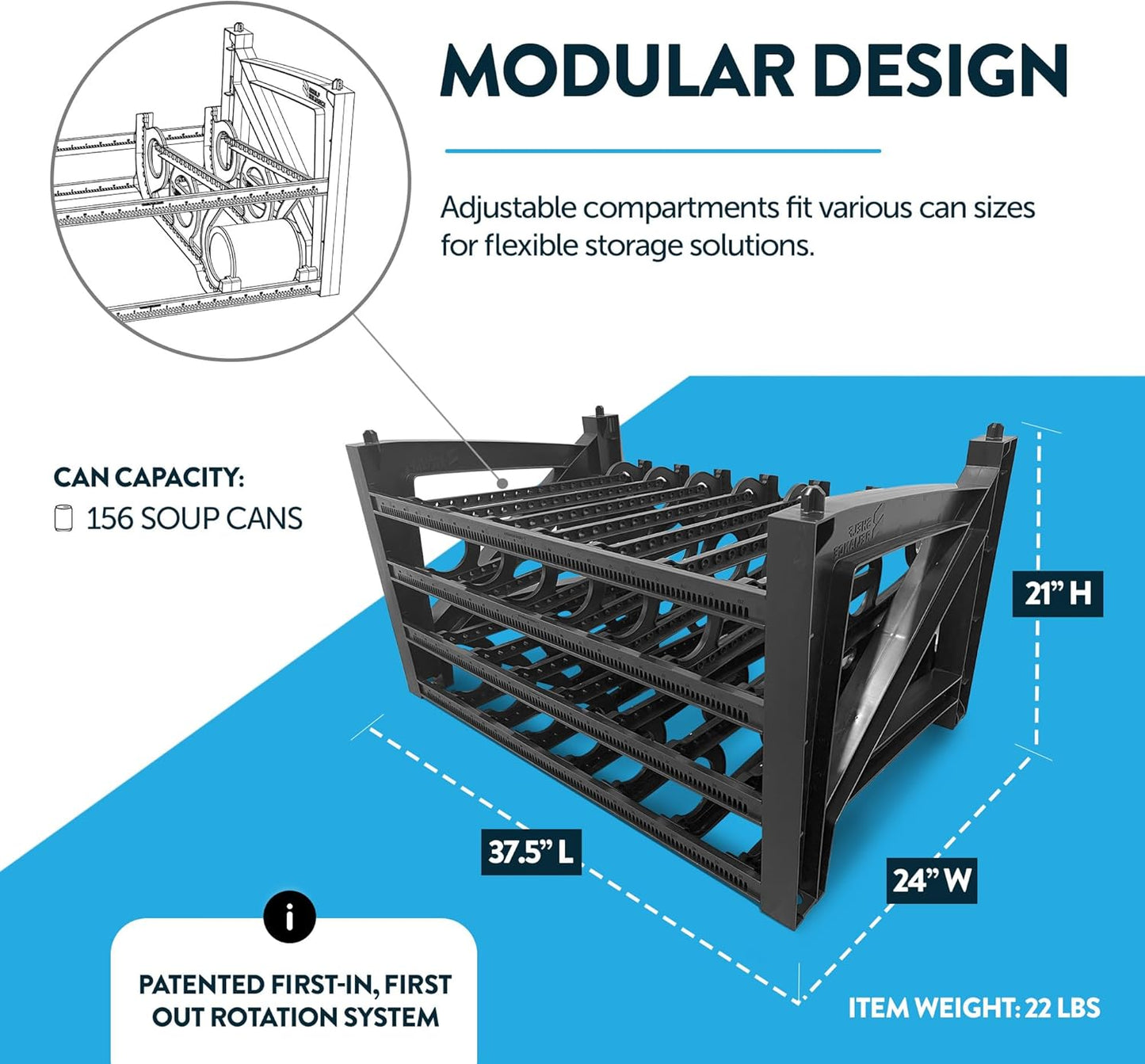 Shelf Reliance Cansolidator Max Large - 1-Pack Can Organizer for Pantry, Stackable Soda Can Storage for Kitchen, Holds 156 Cans of Food or Soda