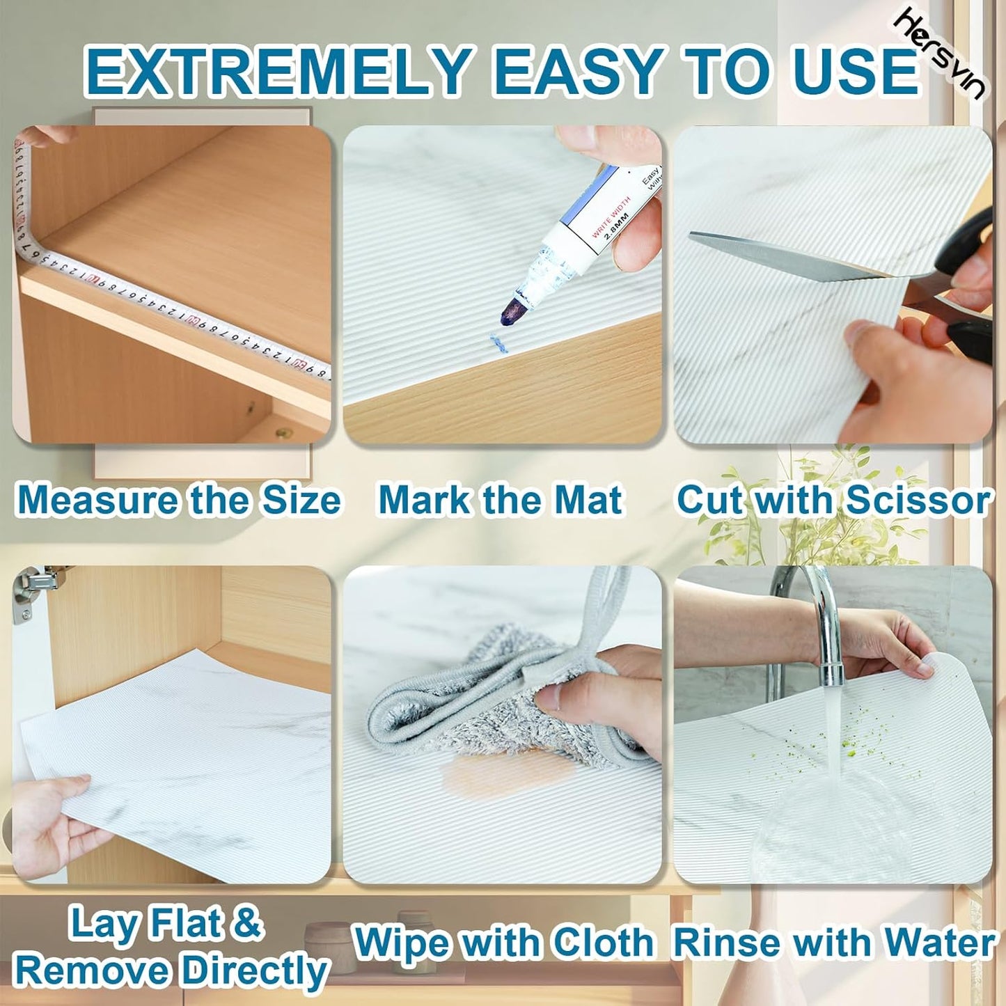 Shelf Liners 24 in x 20 ft EVA Drawer Mats, Non-Adhesive Cupboard Protector, Kitchen Cabinet Lining Fridge Liner (White Marble Stripe, 61x610cm)