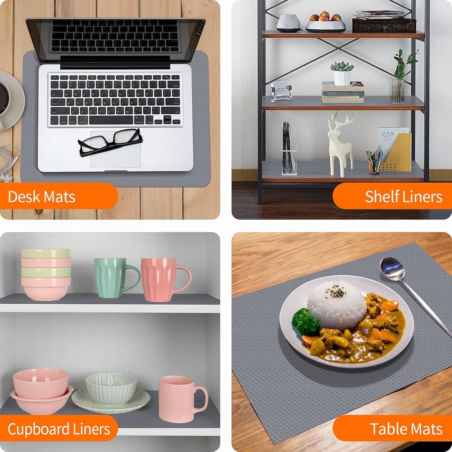 Shelf Liners for Kitchen Cabinet Waterproof Drawer Liner Non Adhesive EVA Material Cupboard Mat Refrigerator Mats Fridge Liner for Desks Gray Liner 23.6 x 393.7 Inches