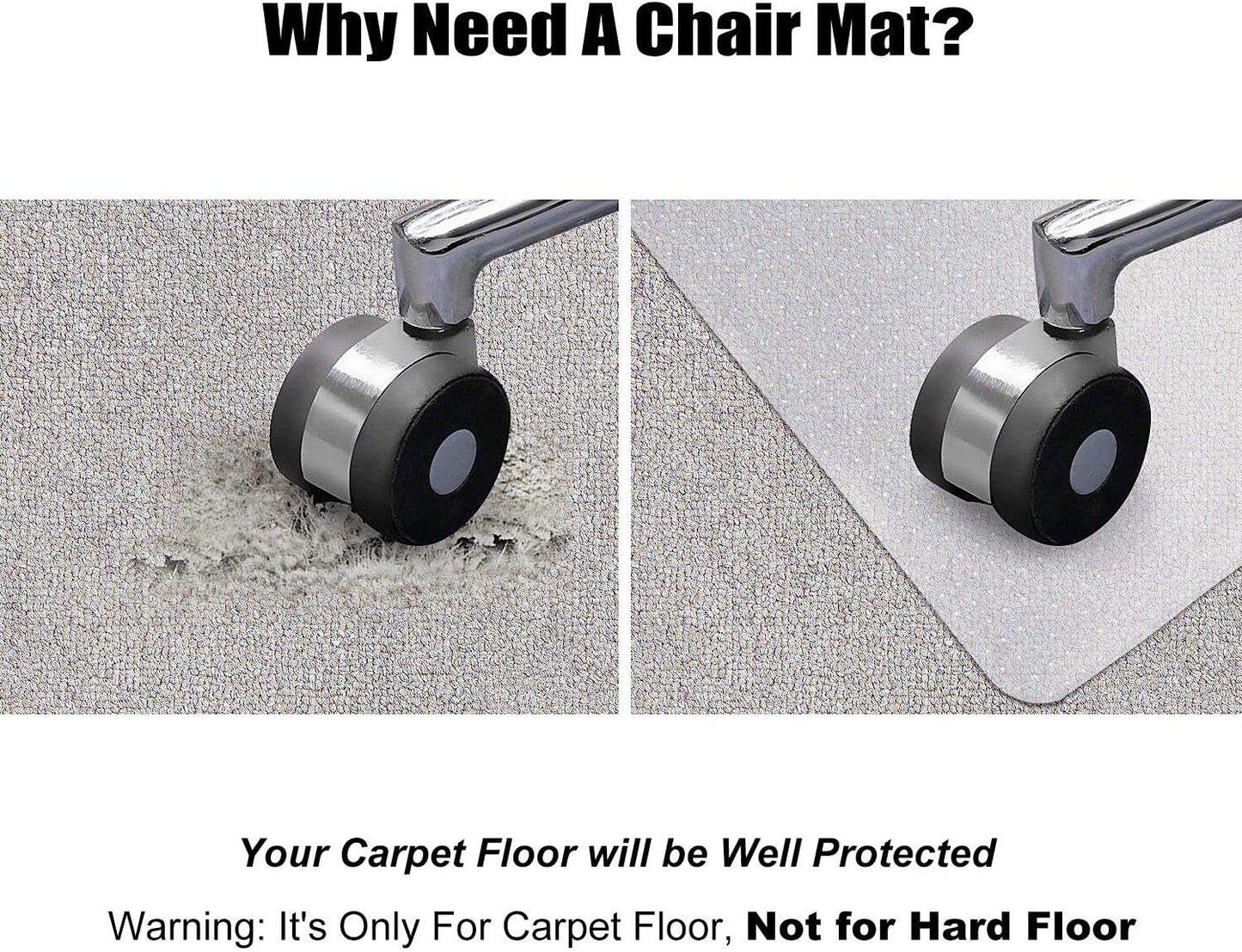 Kuyal Desk Chair Mat for Carpet, 30'' x 48'' Rectangle Transparent Mats for Chairs Good for Desks, Office and Home, Easy Glide, Protects Floors for Low and No Pile Carpeted Floors