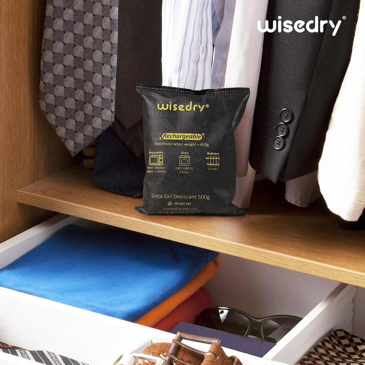 wisedry 10 x 500 Grams [11 lbs] Rechargeable Silica Gel Car Dehumidifier, Microwave Fast Reactivated Desiccant Packets Large for Gun Safe Closet Basement Garage Storage Moisture Absorber Bag Reusable